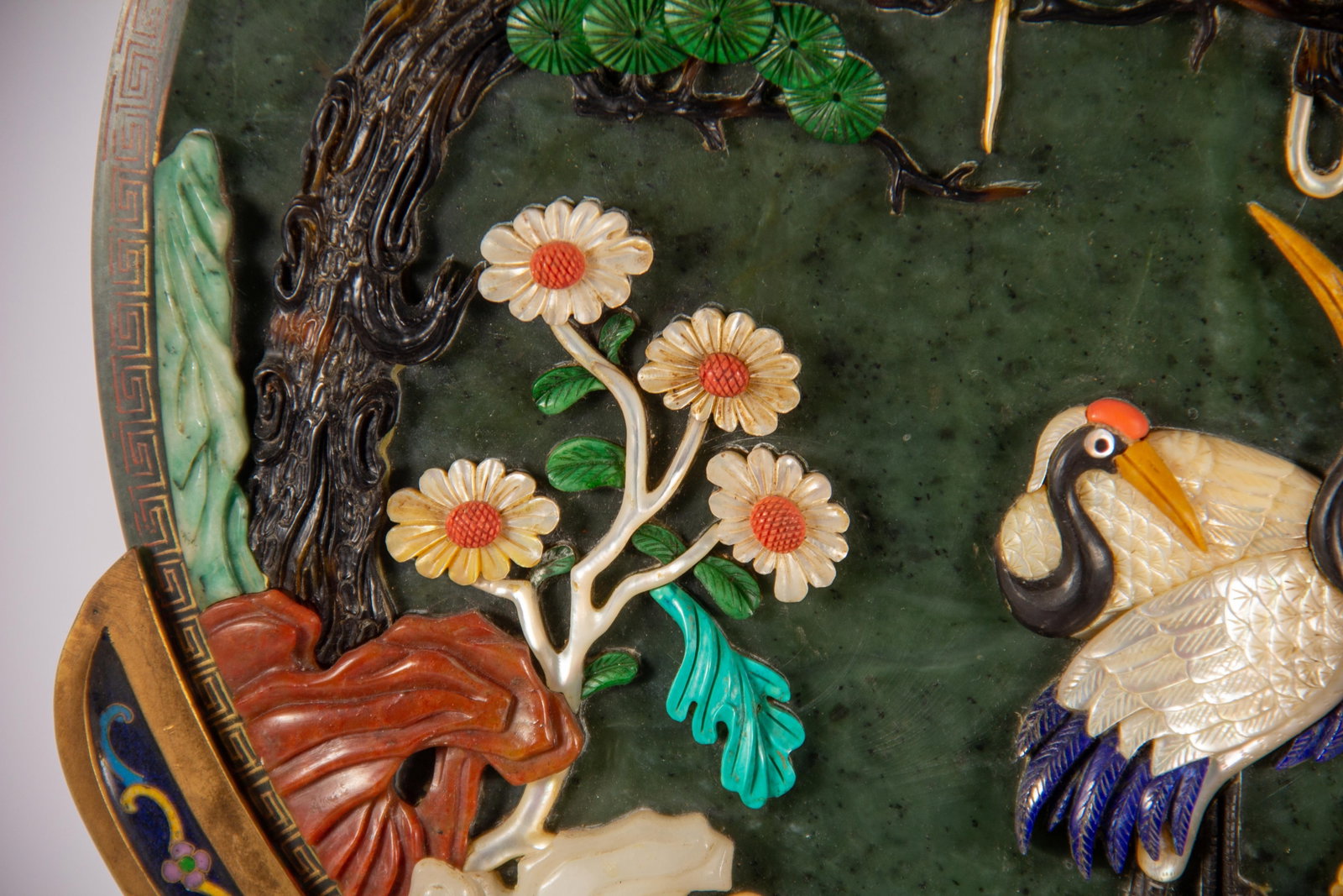CHINESE CLOISONNE & JADE TABLE SCREEN - 6