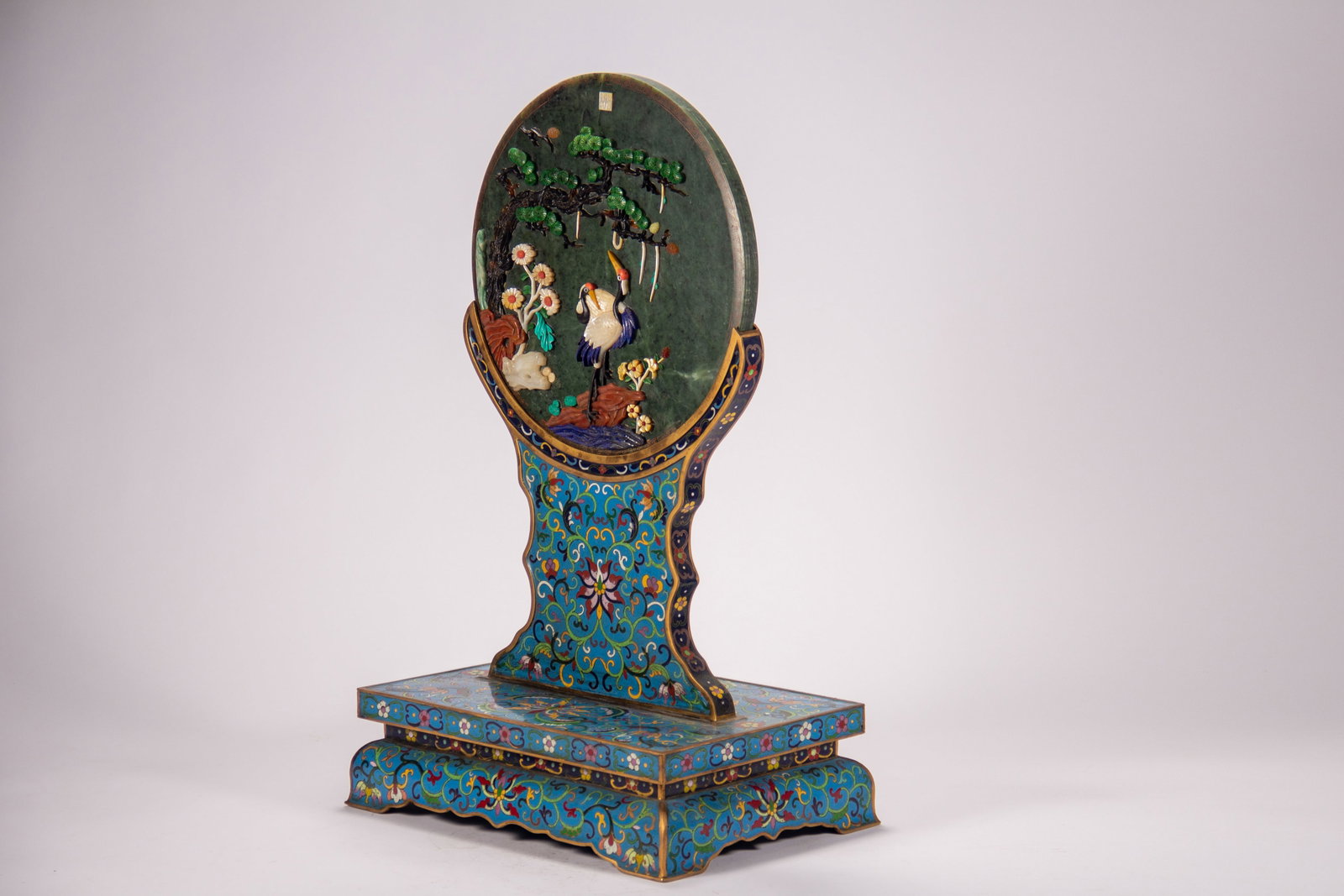 CHINESE CLOISONNE & JADE TABLE SCREEN - 8