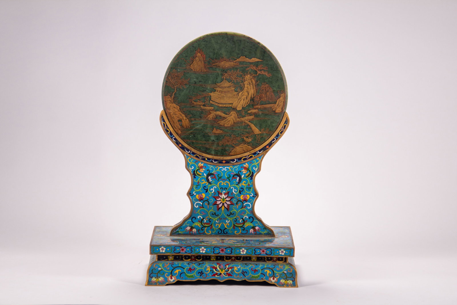 CHINESE CLOISONNE & JADE TABLE SCREEN - 9