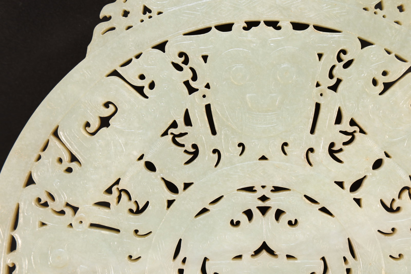 Jade Carved Beast Face and Bird Pattern Bi - 3