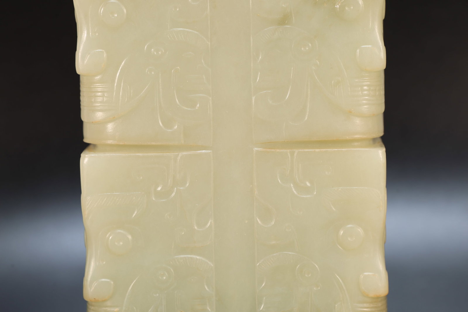 Jade Carved Beast Face Pattern Cong - 3