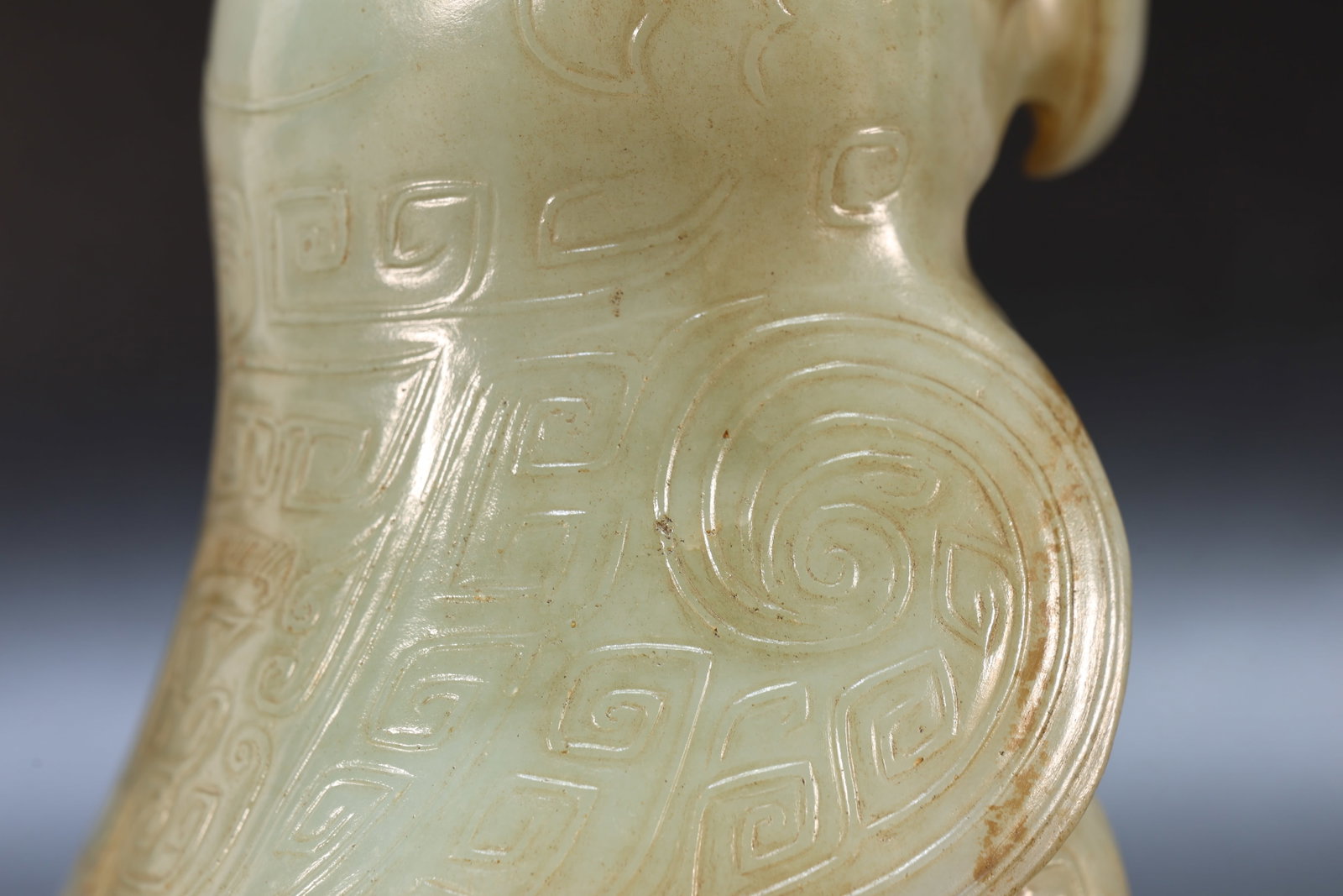 Jade Carved Beast Face Pattern Bird Shape Figure - 13