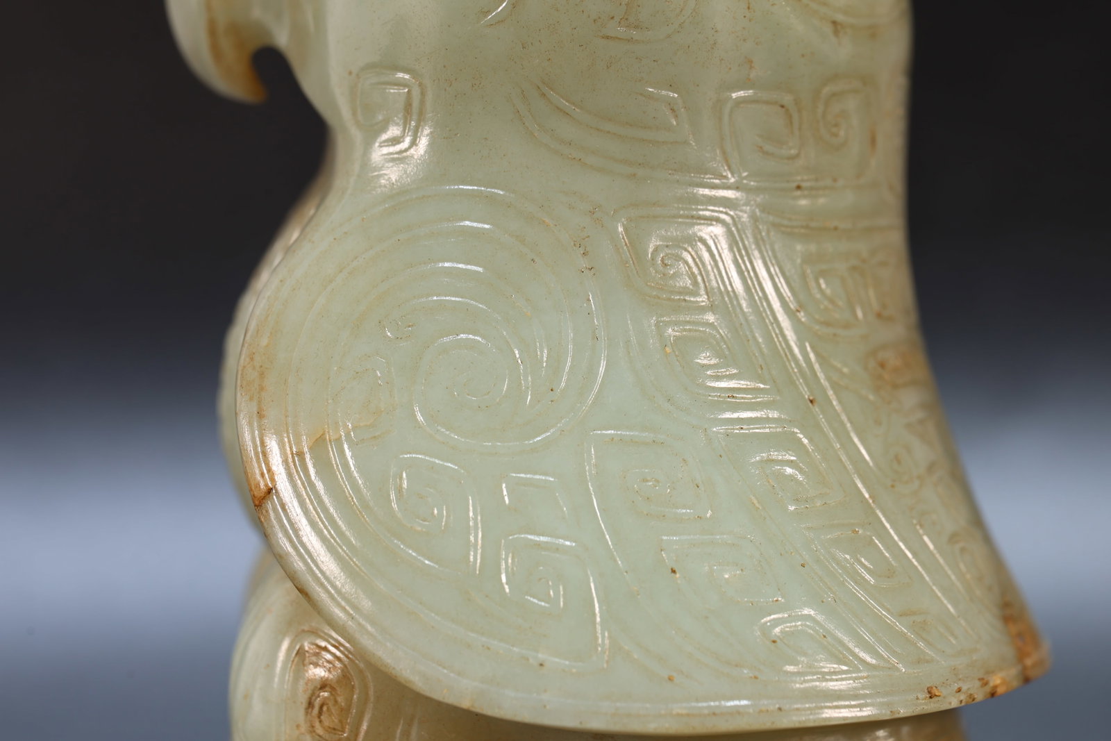 Jade Carved Beast Face Pattern Bird Shape Figure - 7