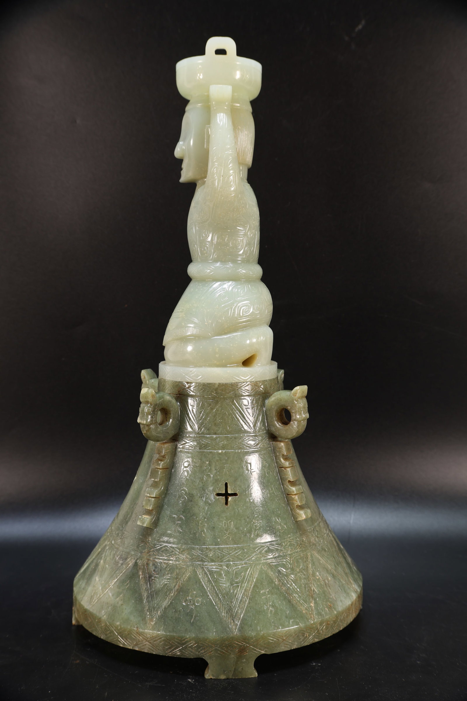 Jade Carved Beast Face Pattern Character Shape Figure - 7