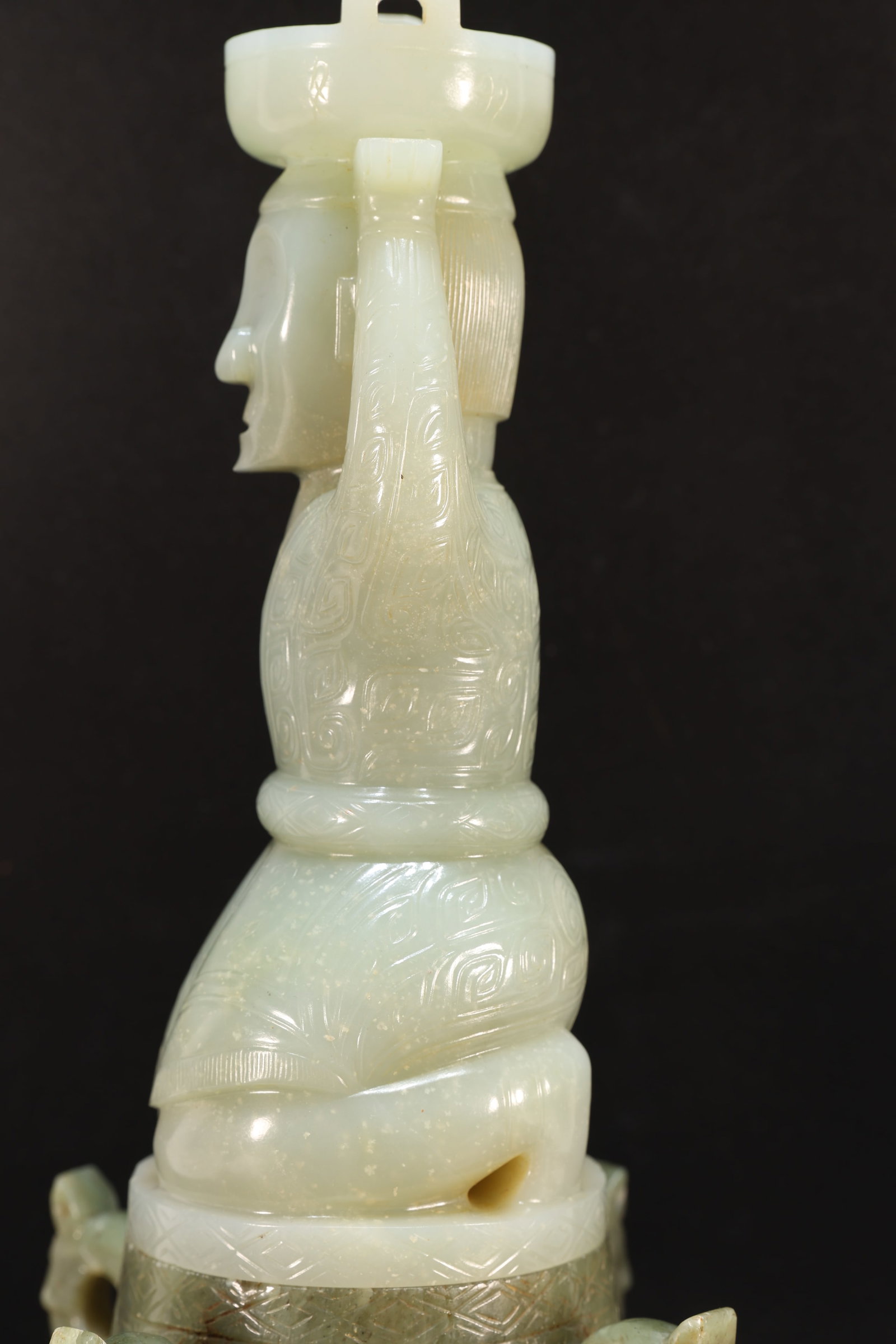 Jade Carved Beast Face Pattern Character Shape Figure - 8