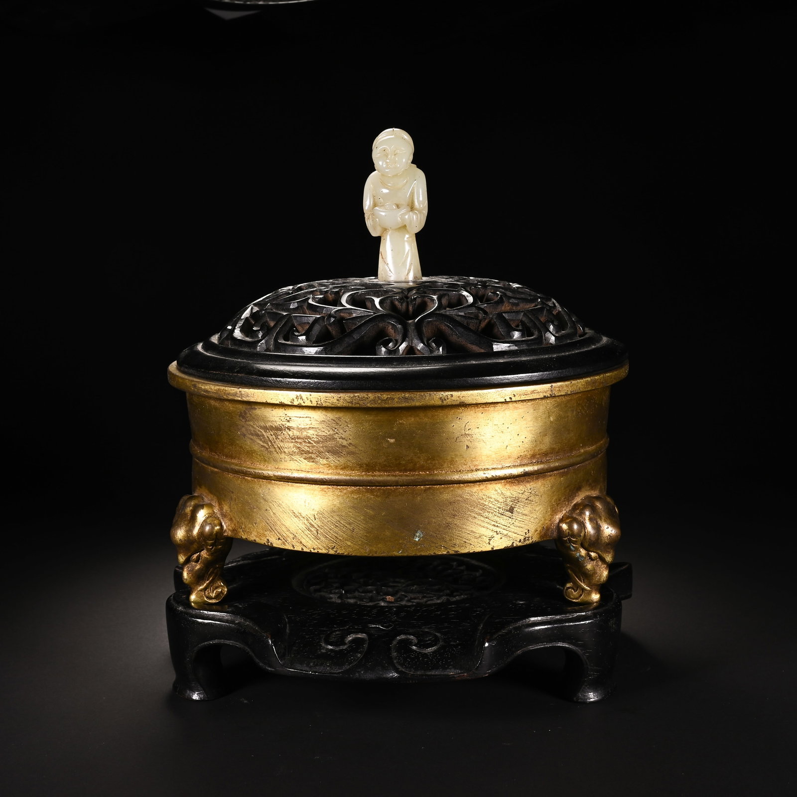 Gilt Bronze Carved Three Elephant Foots Incense Burner: Gilt Bronze Carved Three Elephant Foots Incense Burner (20 x 16cm)