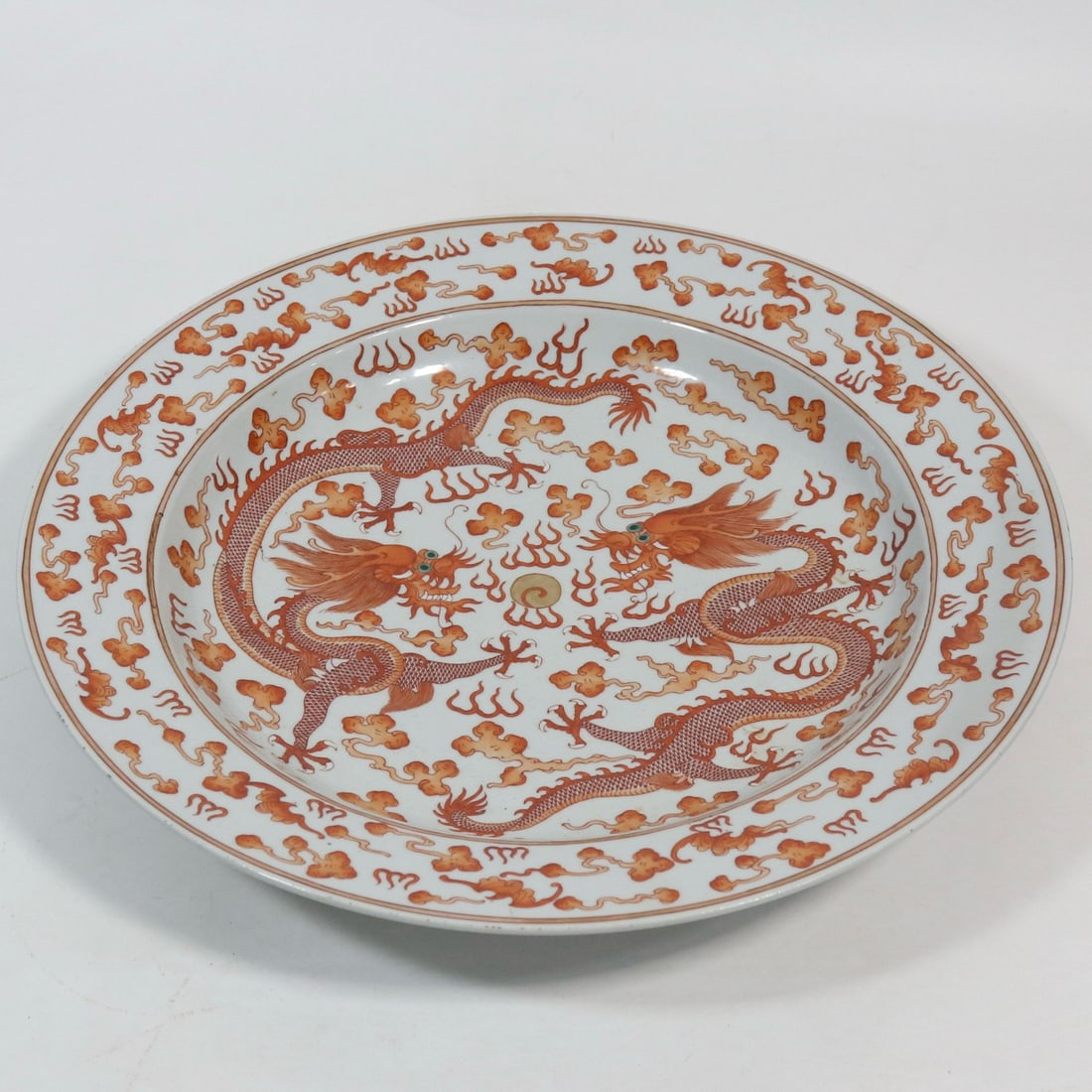 Orange Draw Cloud and Dragon Pattern Porcelain Plate - 2