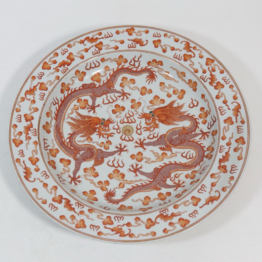 Orange Draw Cloud and Dragon Pattern Porcelain Plate - 3