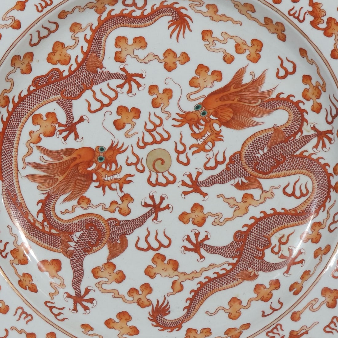 Orange Draw Cloud and Dragon Pattern Porcelain Plate - 5