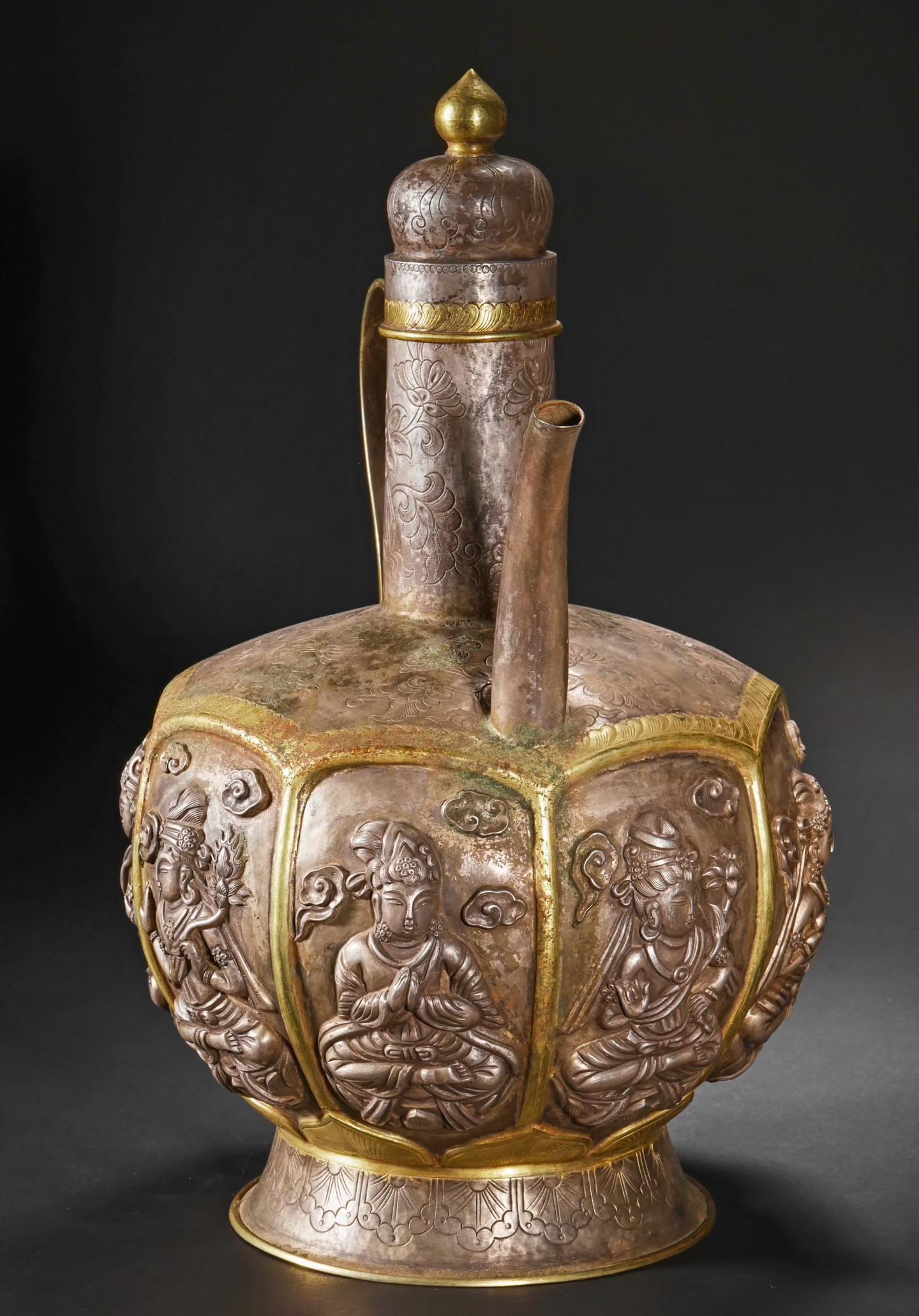 Silver Carved Buddha Pattern Pot - 2