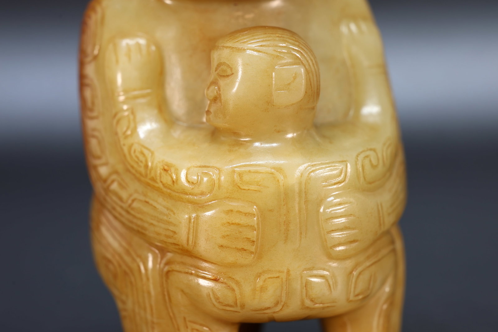 Jade Carved Beast Face Pattern Character Shape Figure - 3