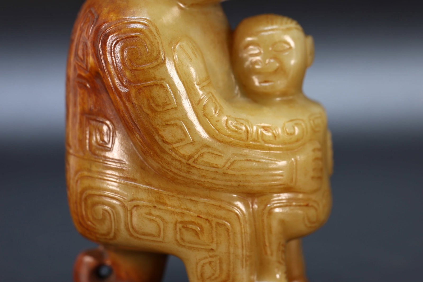 Jade Carved Beast Face Pattern Character Shape Figure - 5