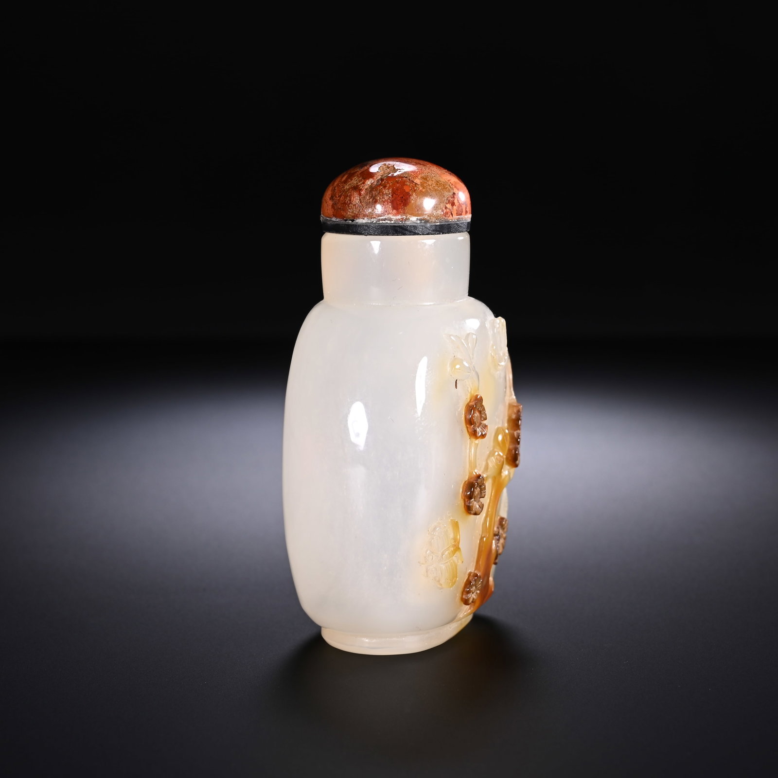 Agate Carved Flower with Butterfly Pattern Snuff Bottle - 3
