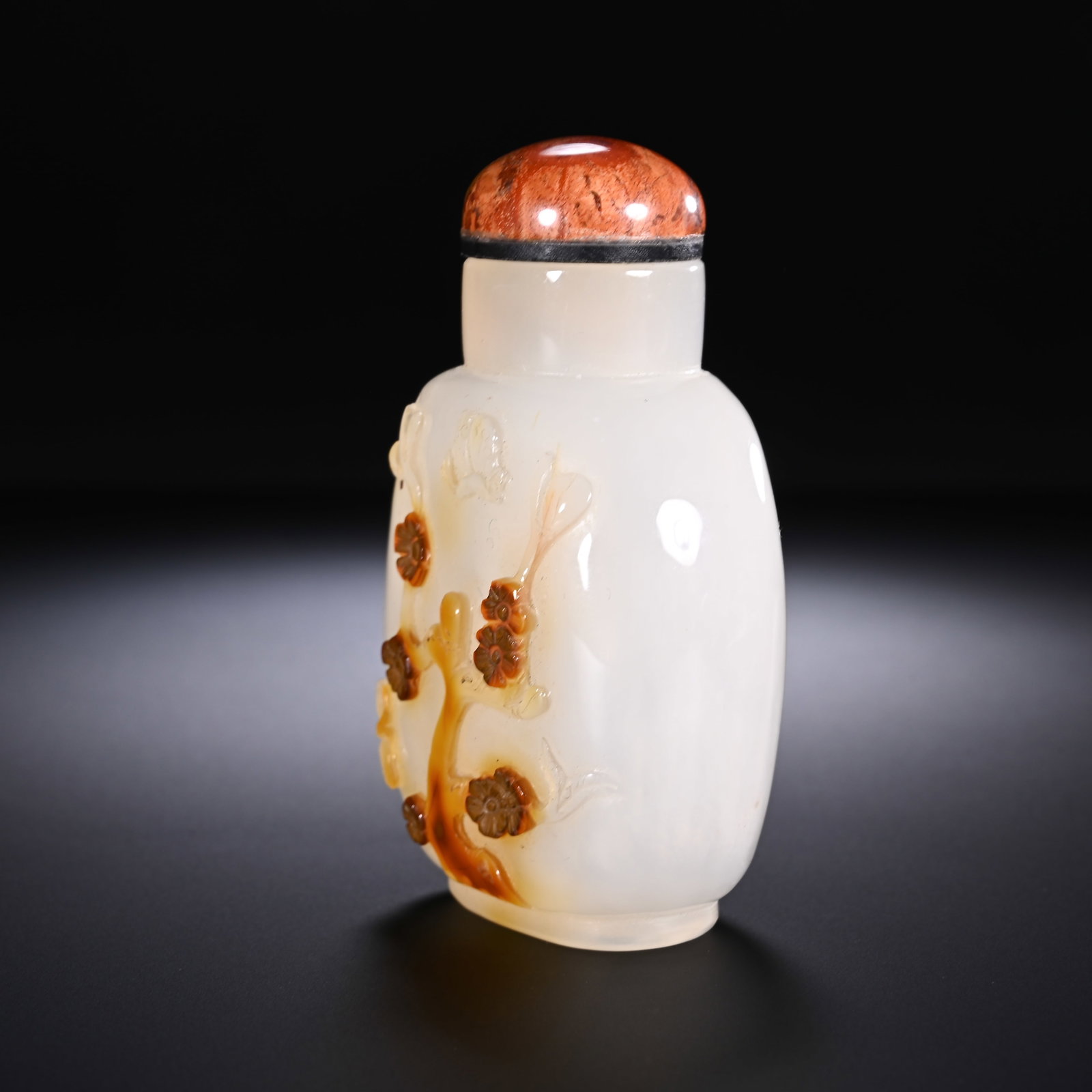 Agate Carved Flower with Butterfly Pattern Snuff Bottle - 5