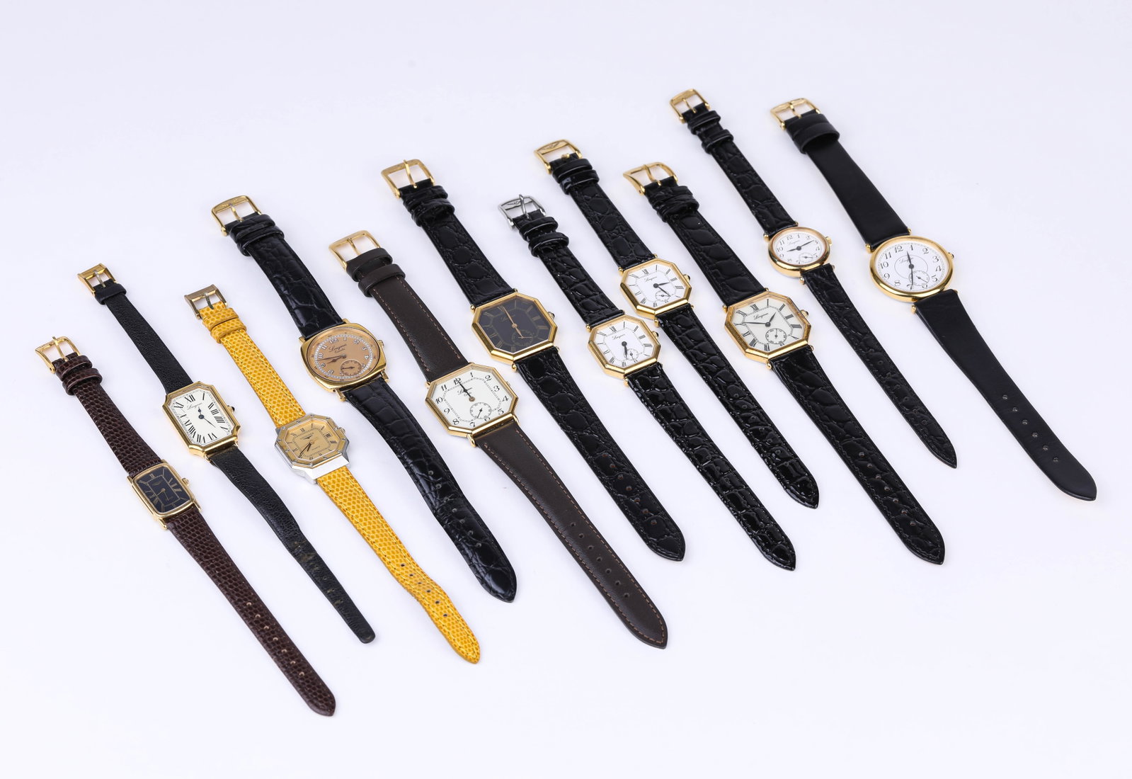 A GROUP OF LONGINES 150TH ANNIVERSARY SERIES WRISTWATCHES: A GROUP OF LONGINES 150TH ANNIVERSARY SERIES WRISTWATCHES Description: 18K yellow gold-filled case.Dimensions: Width: 3.4 cm x Width: 1.9 cm x Height: 2.4 cm. All measurements are approximate.