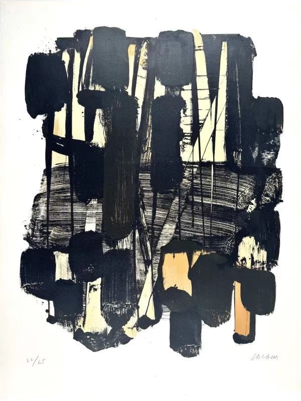 PIERRE SOULAGES(1919-2022) 1963 LITHOGRAPHY: "PIERRE SOULAGES(1919-2022) 1963LITHOGRAPHY"Image dimensions 63*50cmSheet dimensions 75*57cmEdition number?22/65Signed by the artist
