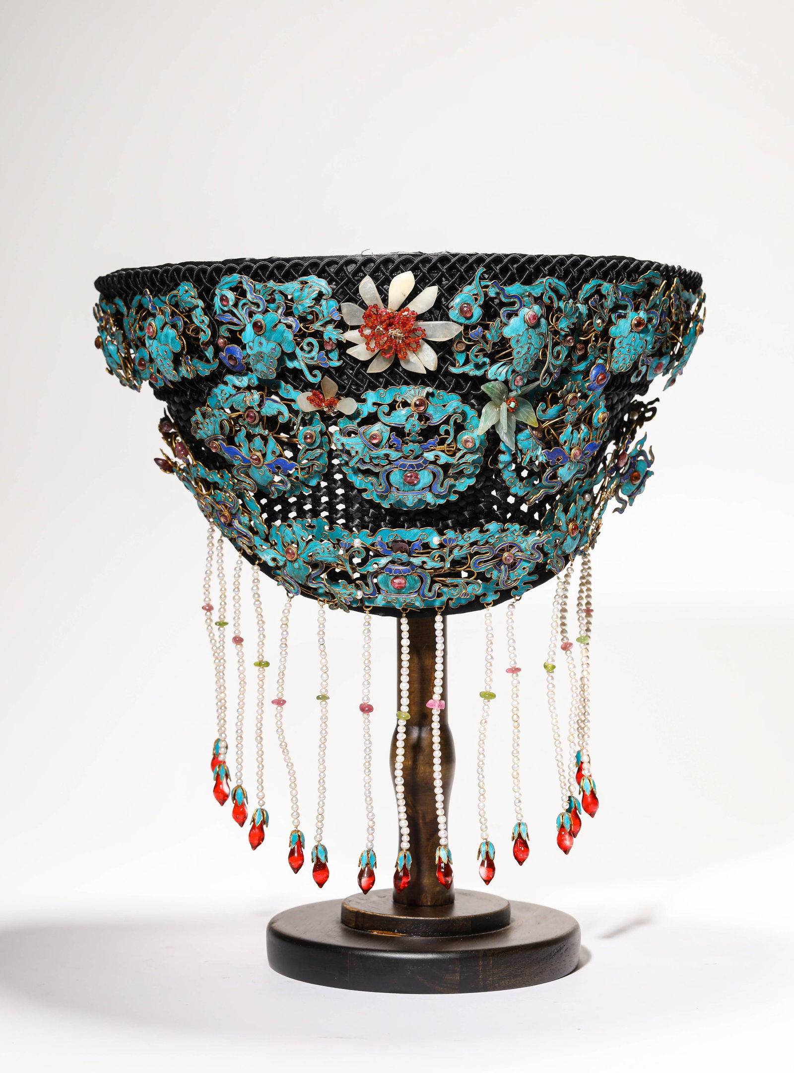 A KINGFISHER-FEATHER AND GEM-SET HEADDRESS: A KINGFISHER-FEATHER AND GEM-SET HEADDRESS Description: Dimensions: Length: 30 cm x Width: 22.8 cm x Height: 29.5 cm. All measurements are approximate.
