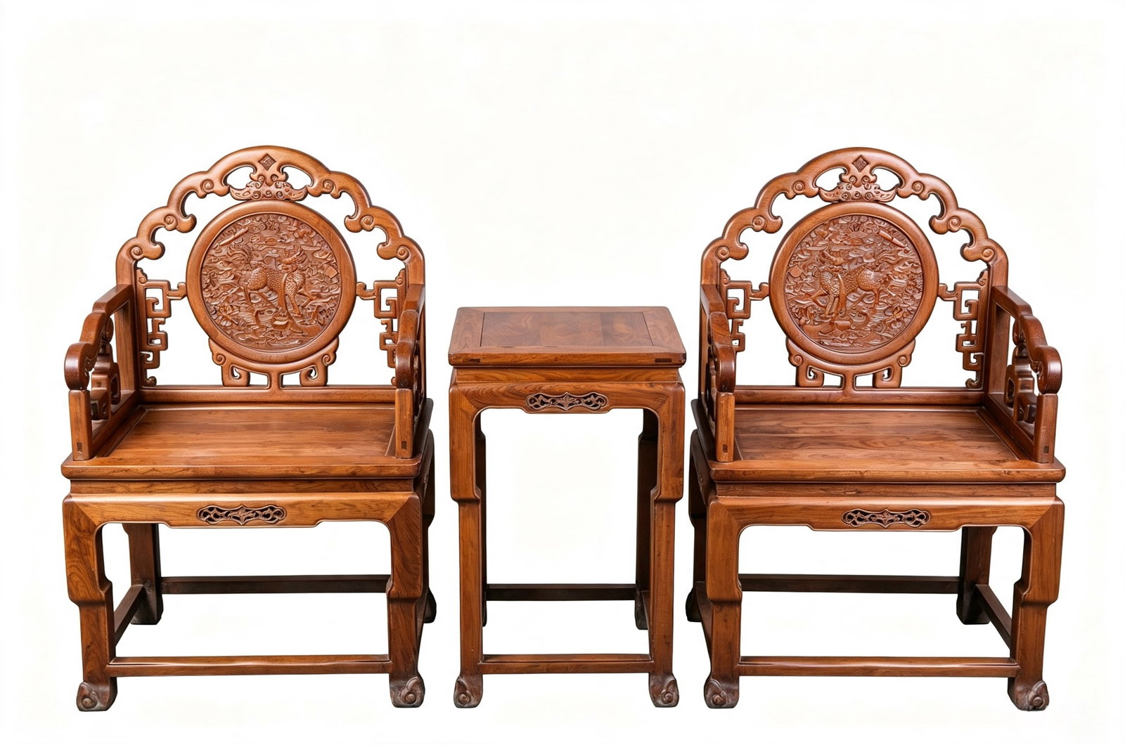 A SET OF WOOD TABLE AND CHAIRS (1 of 10)
