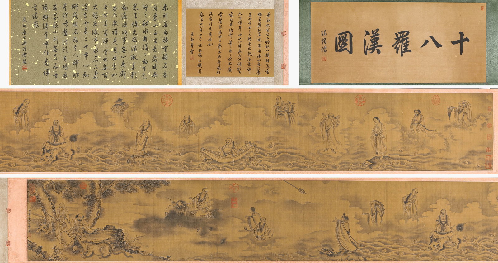 DING YUNPENG (1547-1628), ATTRIBUTED TO, EIGHTEEN ARHATS HANDSCROLL: DING YUNPENG (1547-1628), ATTRIBUTED TO, EIGHTEEN ARHATS HANDSCROLL Description: Dimensions: Width: 570 cm x Height: 36.5 cm. All measurements are approximate.