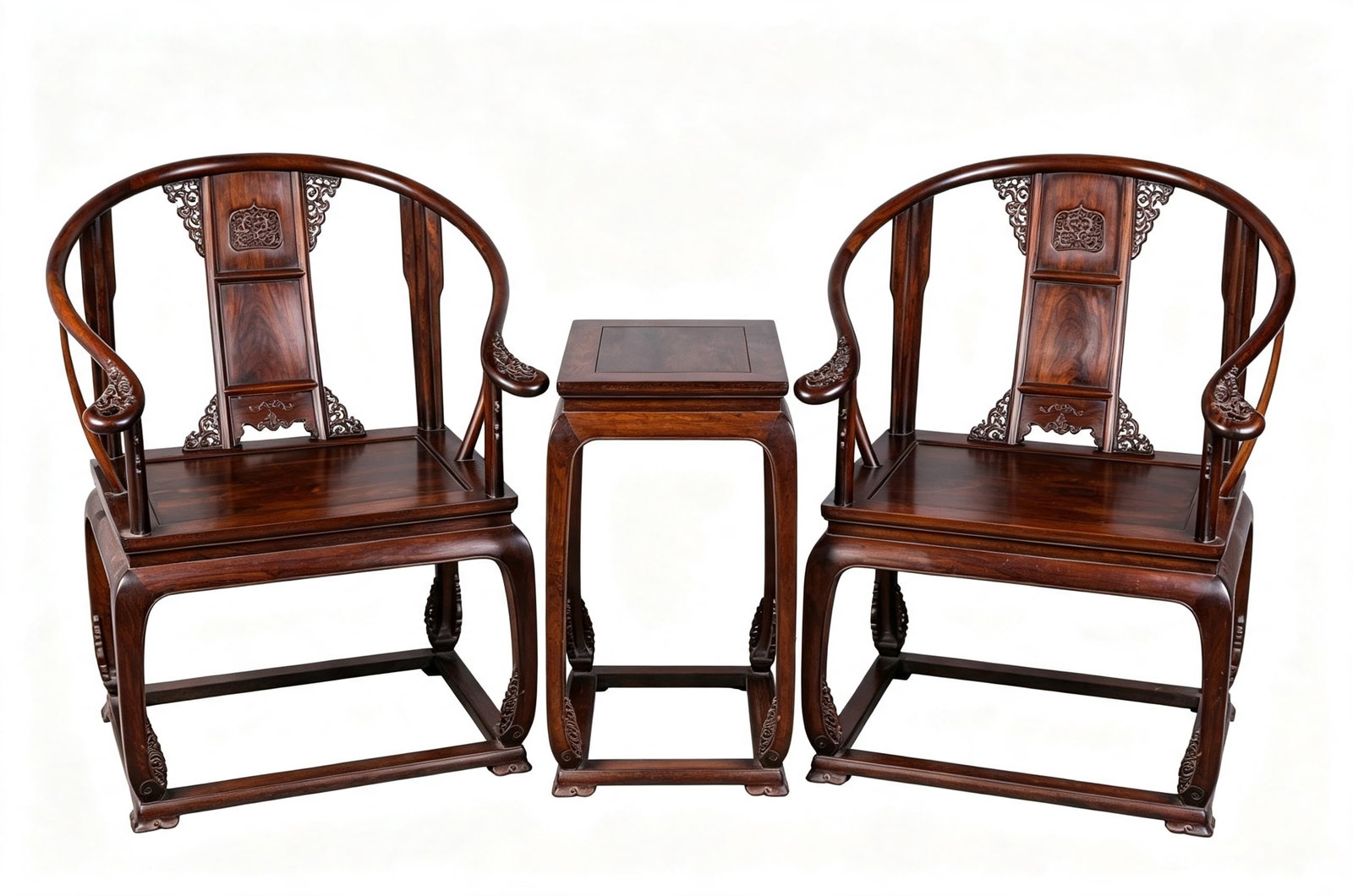 A SET OF WOOD TABLE AND CHAIRS (1 of 9)