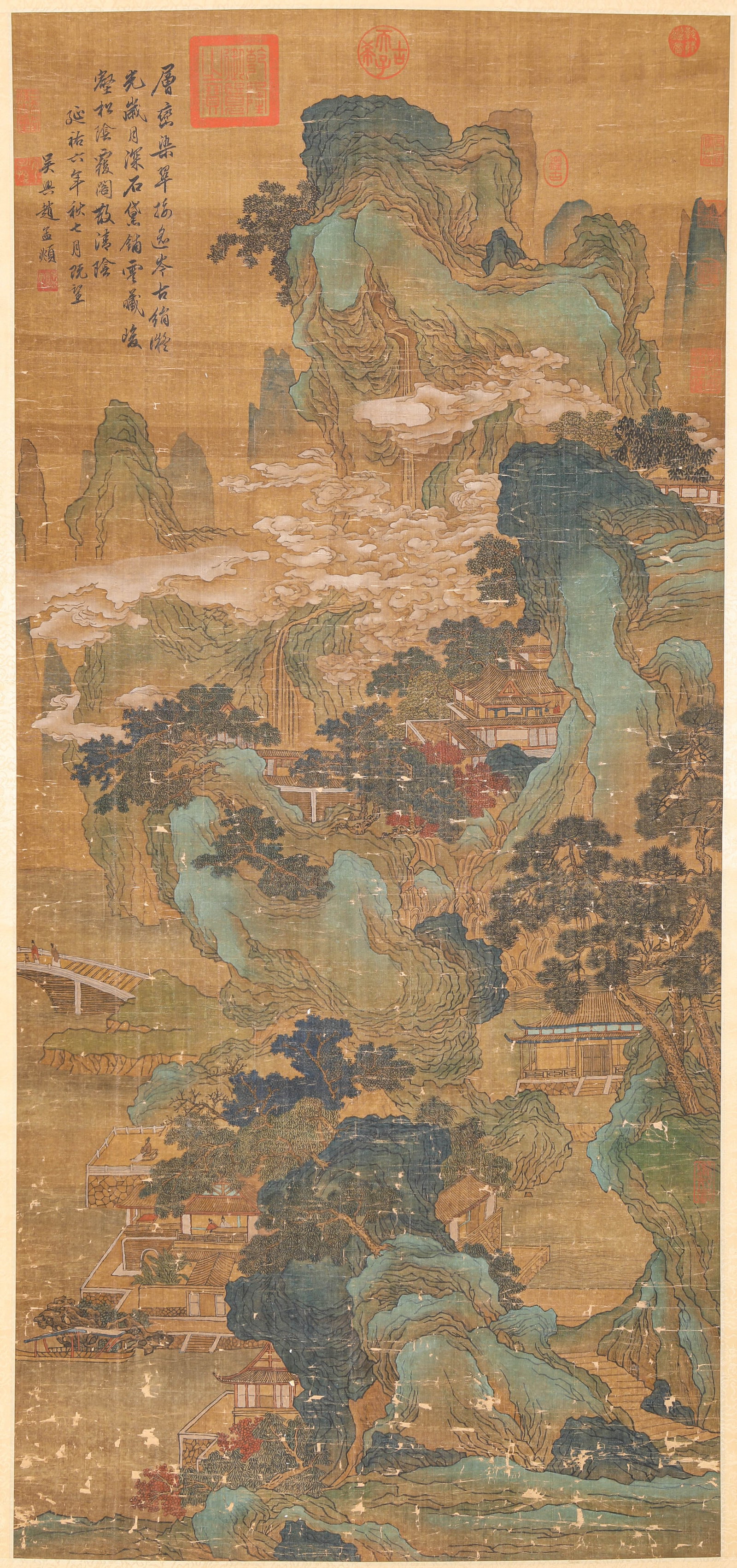 ZHAO MENGFU (1254-1322), ATTRIBUTED TO, LANDSCAPE WITH FIGURES: ZHAO MENGFU (1254-1322), ATTRIBUTED TO, LANDSCAPE WITH FIGURES Description: Dimensions: Width: 64 cm x Height: 139 cm. All measurements are approximate.