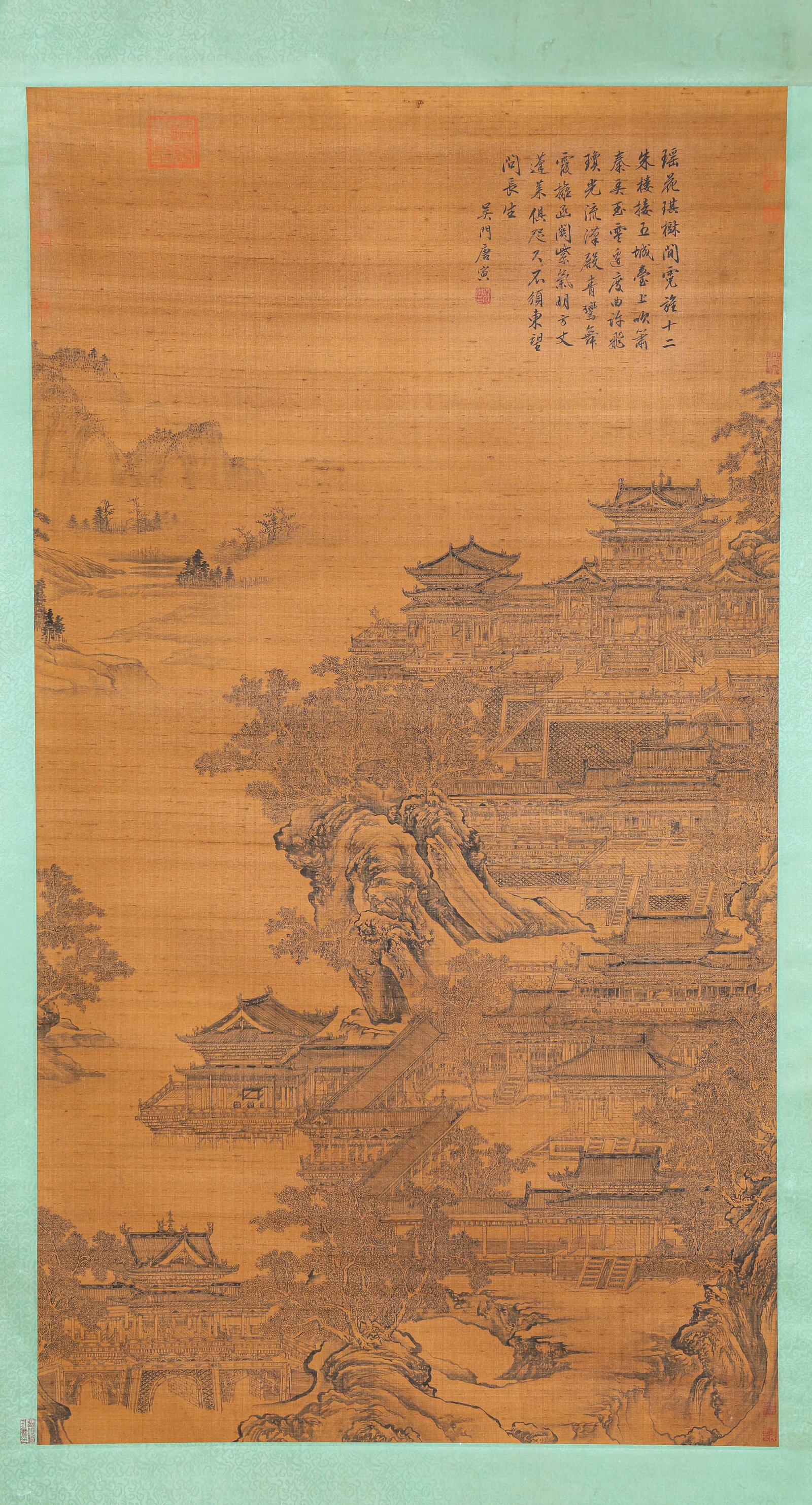 TANG YIN (1470-1524), ATTRIBUTED TO, LEISURELY DWELLING IN CELESTIAL MOUNTAINS: TANG YIN (1470-1524), ATTRIBUTED TO, LEISURELY DWELLING IN CELESTIAL MOUNTAINS Description: Dimensions: Width: 100 cm x Height: 181 cm. All measurements are approximate.