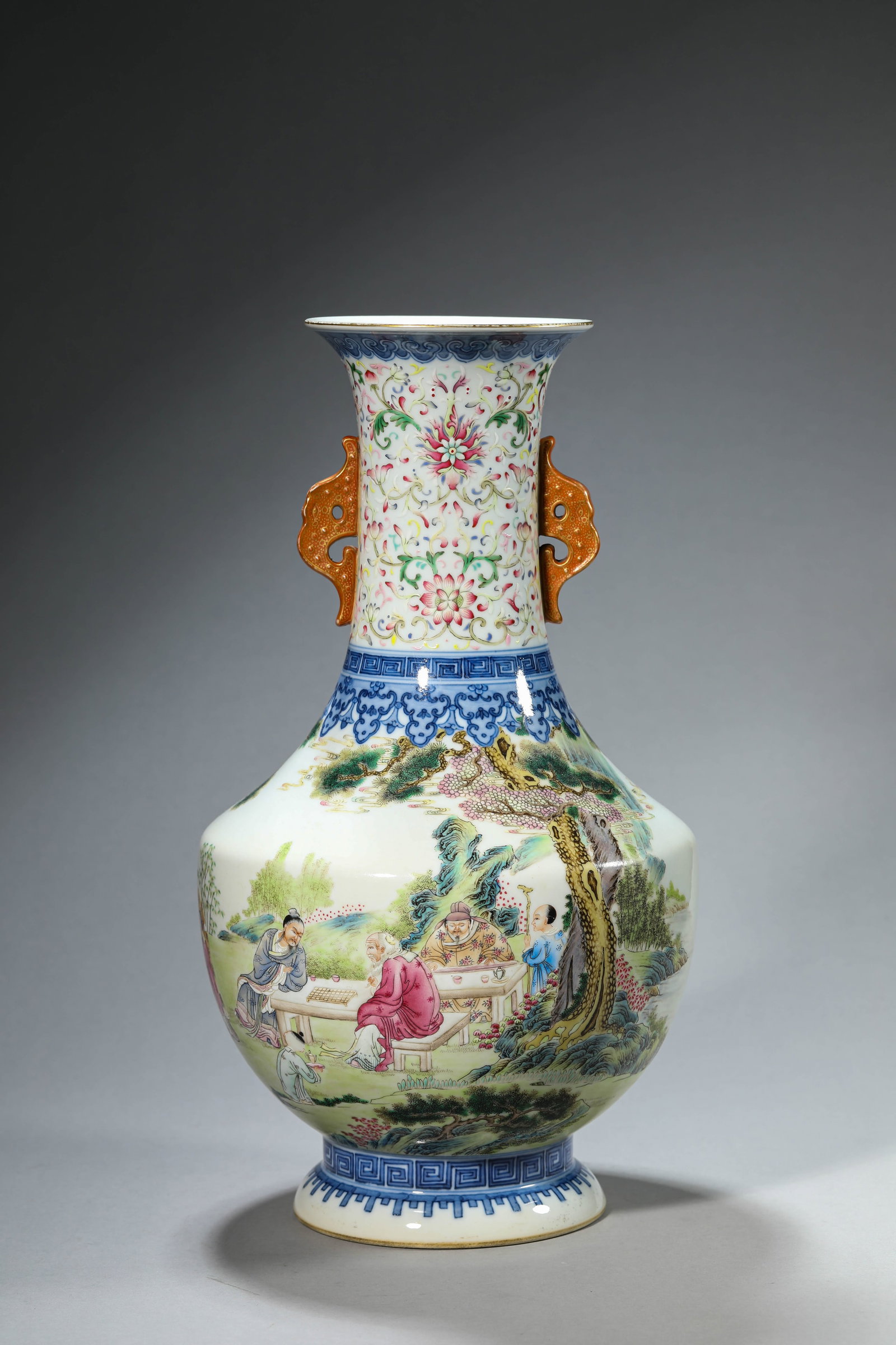 A FAMILLE-ROSE 'NARRATIVE SCENE AND POEM' VASE: A FAMILLE-ROSE 'NARRATIVE SCENE AND POEM' VASE Description: Dimensions: Width: 19.6 cm x Height: 35.7 cm. All measurements are approximate.