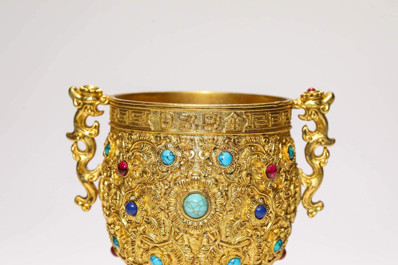 A GILT-BRONZE AND GEM-SET CUP - 2