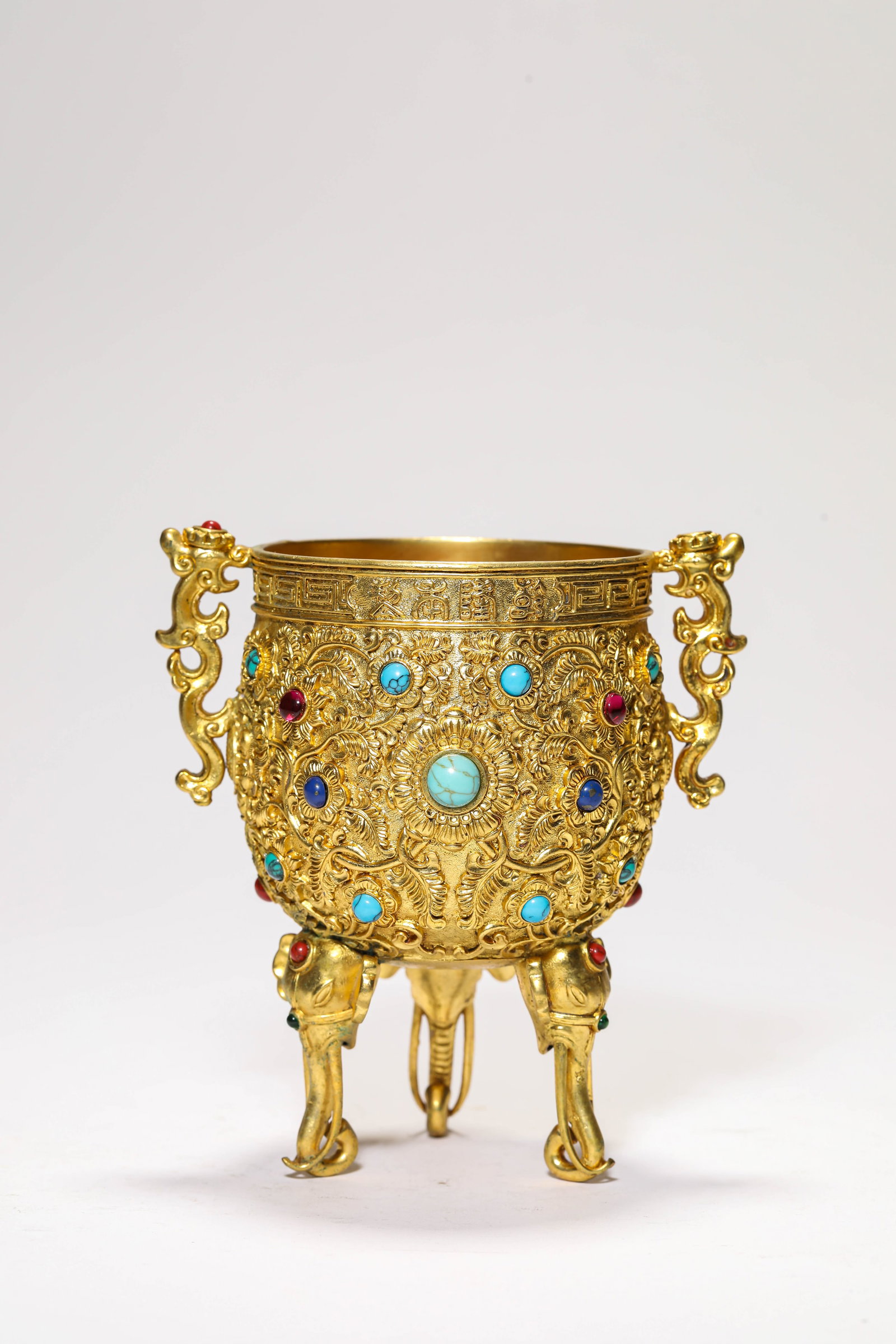 A GILT-BRONZE AND GEM-SET CUP - 4
