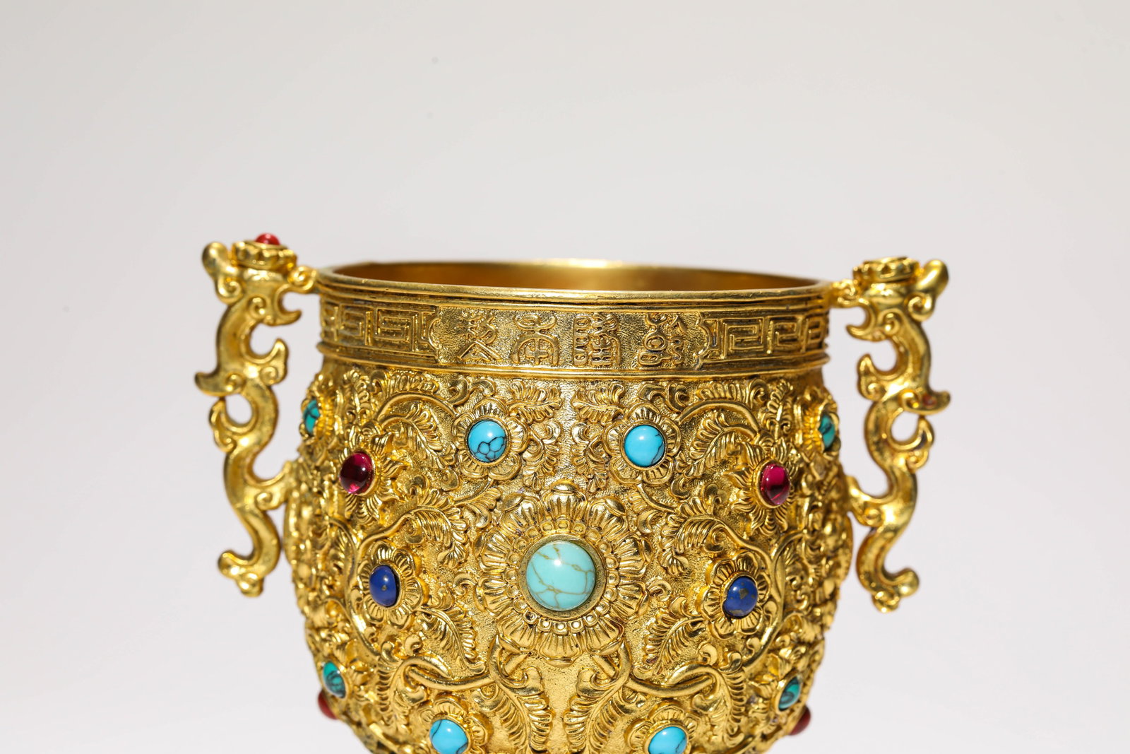 A GILT-BRONZE AND GEM-SET CUP - 5