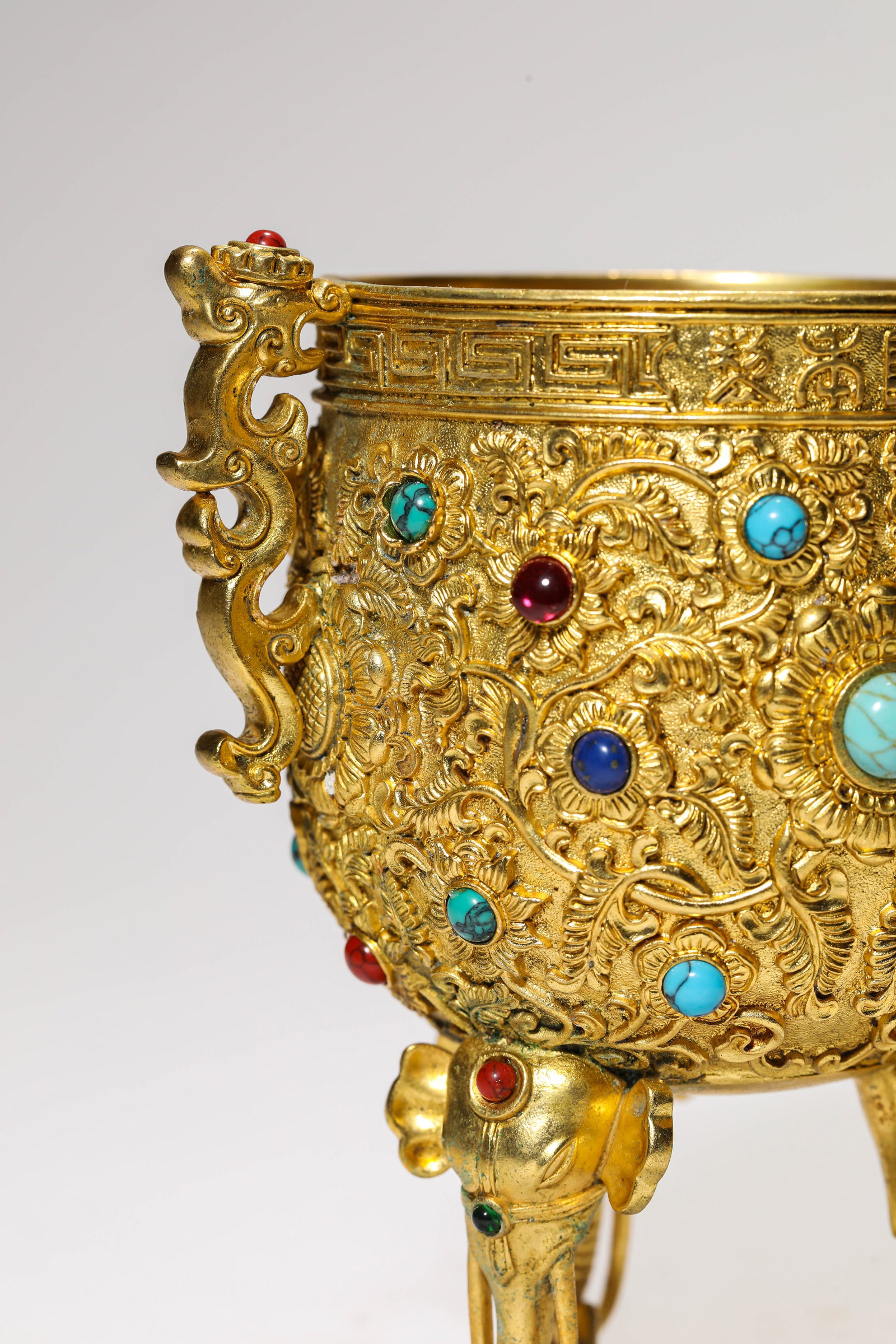 A GILT-BRONZE AND GEM-SET CUP - 6