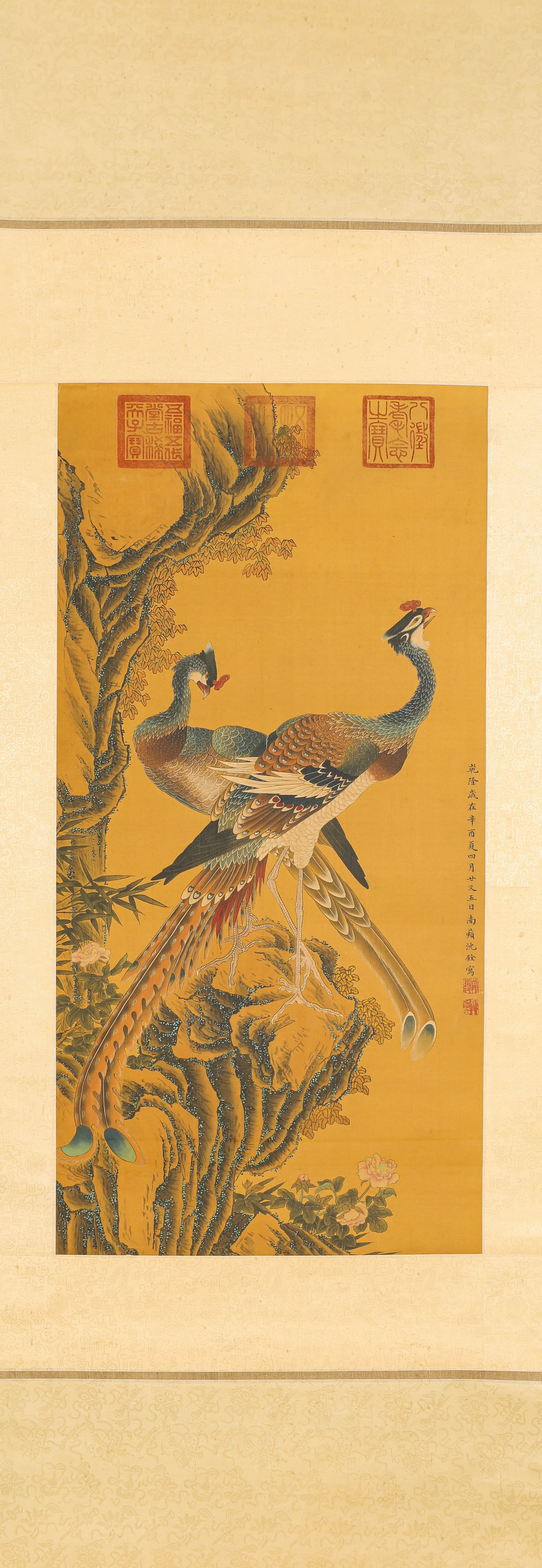 SHEN QUAN (1682-1760), ATTRIBUTED TO, FLOWER-AND-BIRD: SHEN QUAN (1682-1760), ATTRIBUTED TO, FLOWER-AND-BIRD Description: Dimensions: Width: 47 cm x Height: 96 cm. All measurements are approximate.