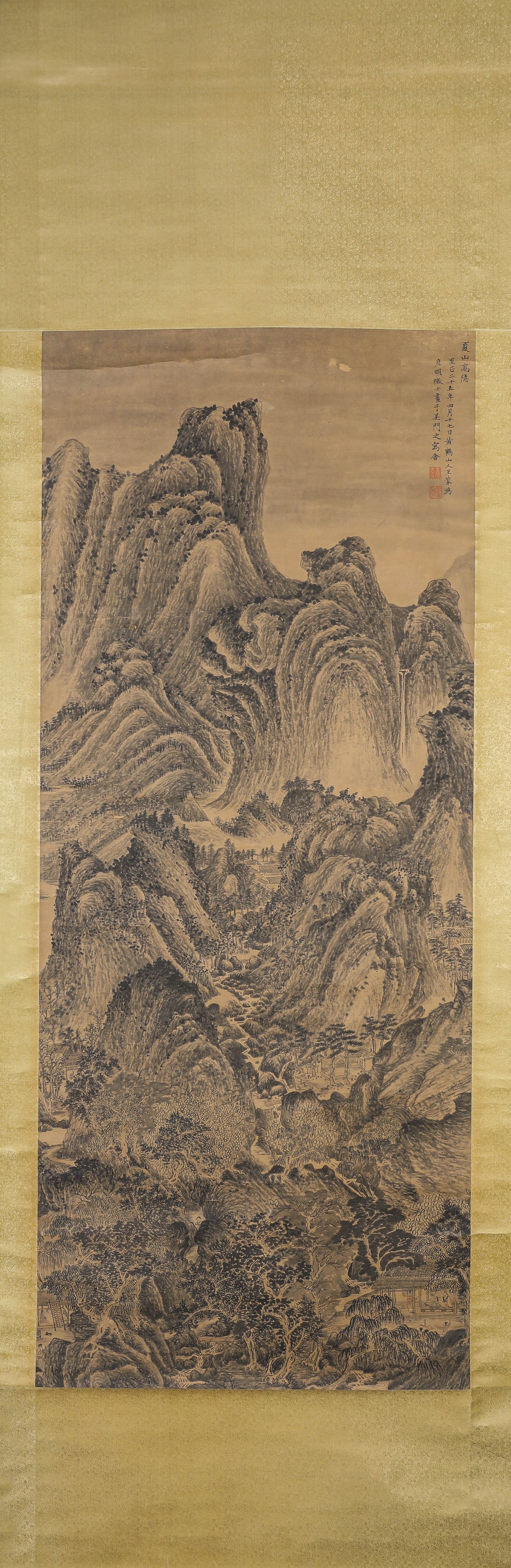 WANG MENG (1308-1385), ATTRIBUTED TO, HIGH SECLUSION IN SUMMER MOUNTAINS: WANG MENG (1308-1385), ATTRIBUTED TO, HIGH SECLUSION IN SUMMER MOUNTAINS Description: Dimensions: Width: 66 cm x Height: 163 cm. All measurements are approximate.