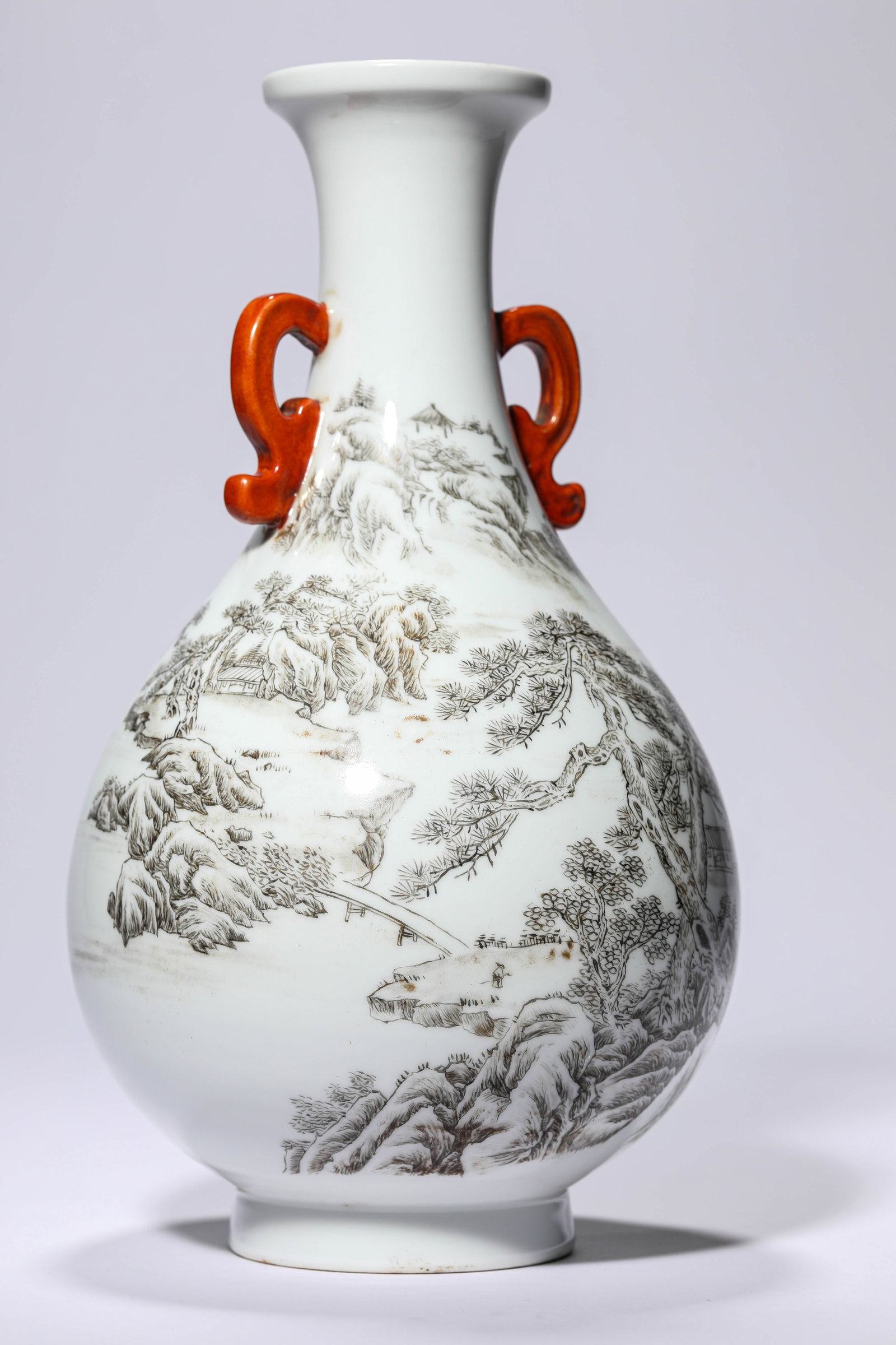 A BLACK DECORATED LANDSCAPE VASE - 5