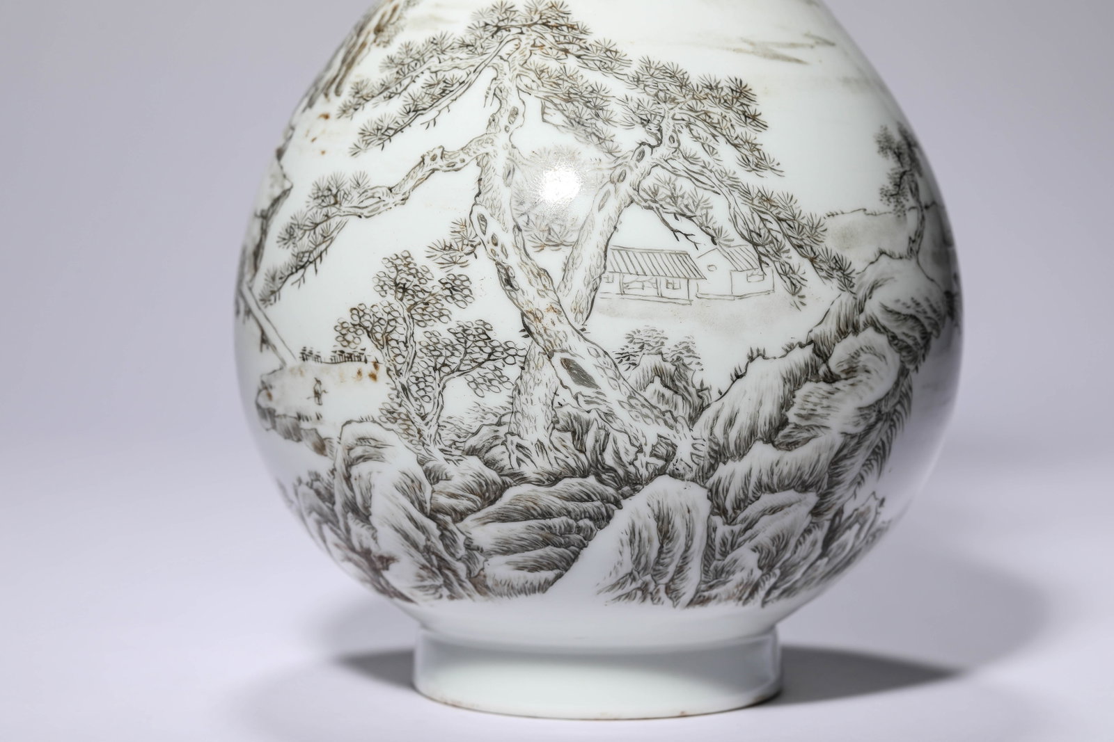 A BLACK DECORATED LANDSCAPE VASE - 6