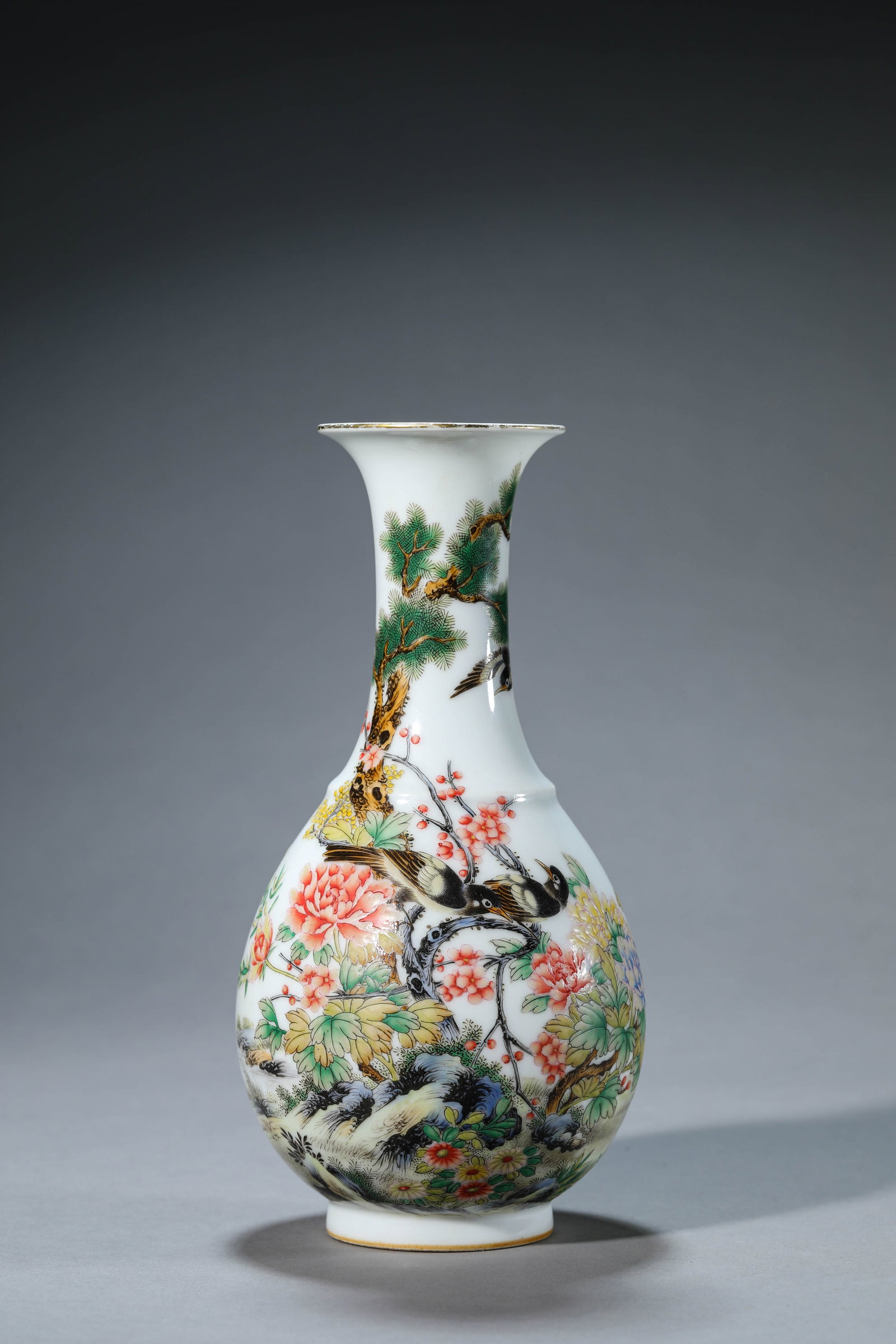 A FAMILLE-ROSE 'FLOWERS, BIRDS AND POEM' YUHUCHUN: A FAMILLE-ROSE 'FLOWERS, BIRDS AND POEM' YUHUCHUN Description: Dimensions: Width: 11.5 cm x Height: 22.5 cm. All measurements are approximate.