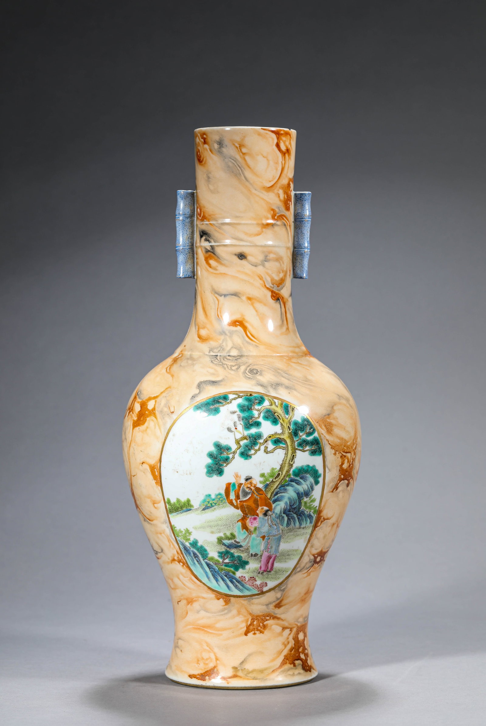 A 'STONE-PATTERN-GLAZED' 'FAMILLE-ROSE FIGURAL RESERVES' VASE (1 of 6)
