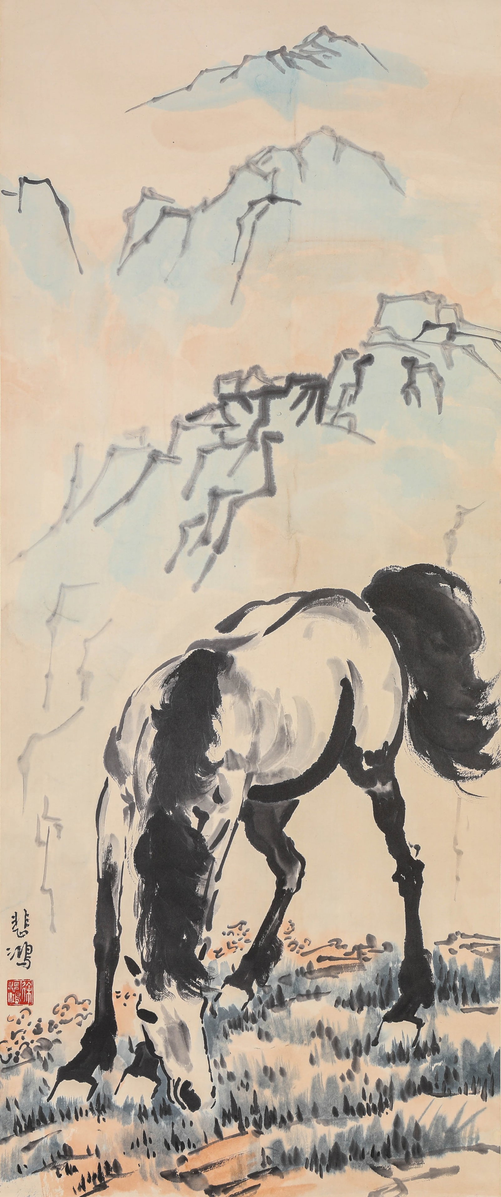 XU BEIHONG (1895-1953), ATTRIBUTED TO, GALLOPING HORSES: XU BEIHONG (1895-1953), ATTRIBUTED TO, GALLOPING HORSES Description: Dimensions: Width: 39 cm x Height: 97 cm. All measurements are approximate.