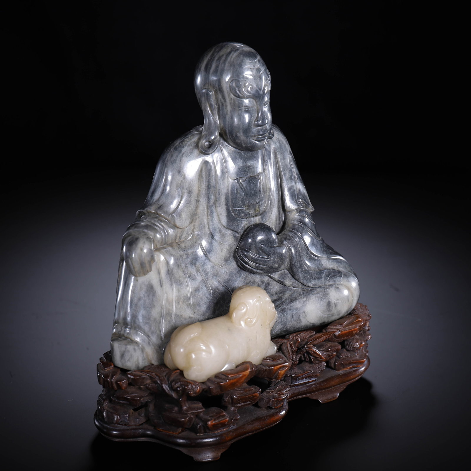 A CARVED JADE SEATED LUOHAN - 5