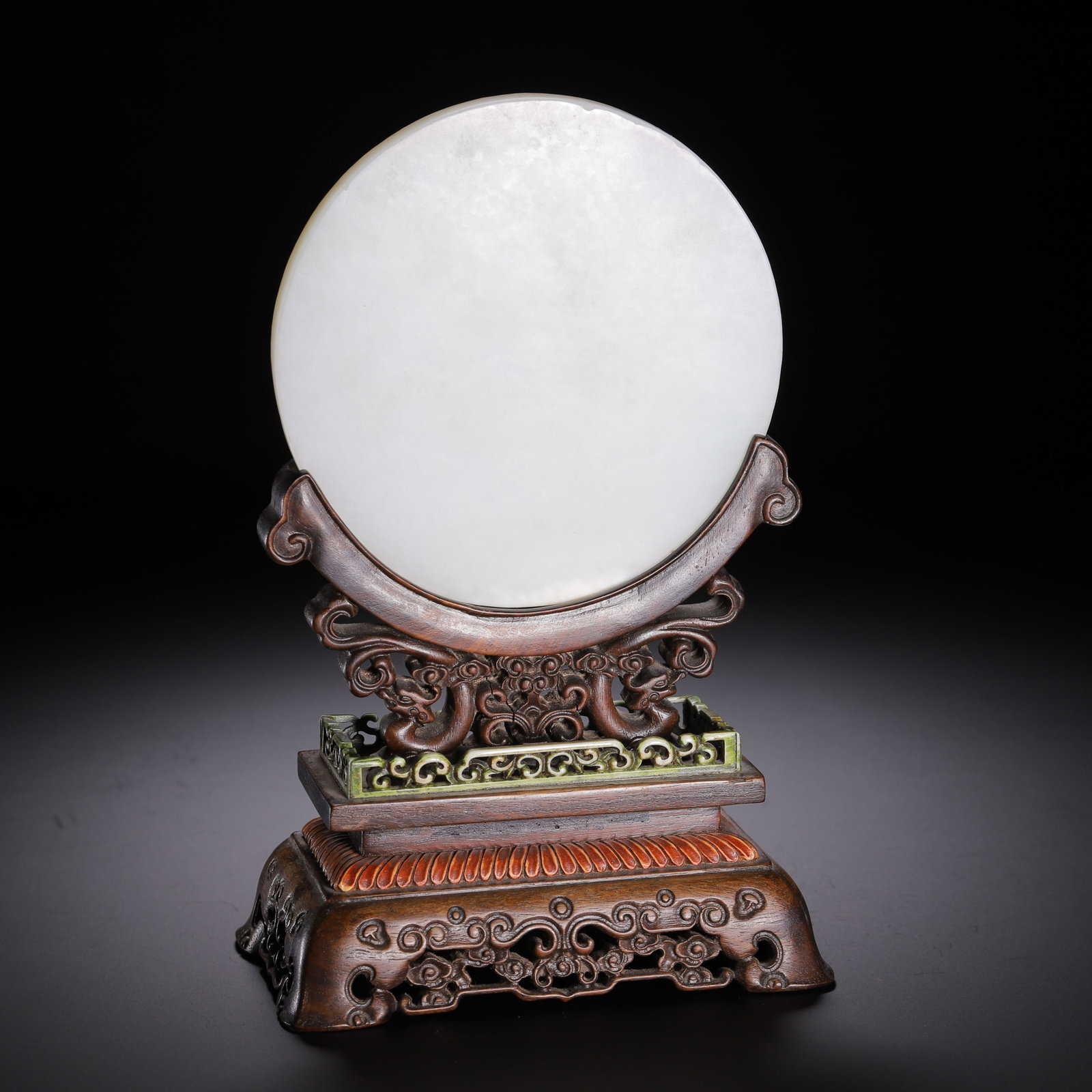 A CARVED WHITE JADE ORCHID TABLE SCREEN - 8