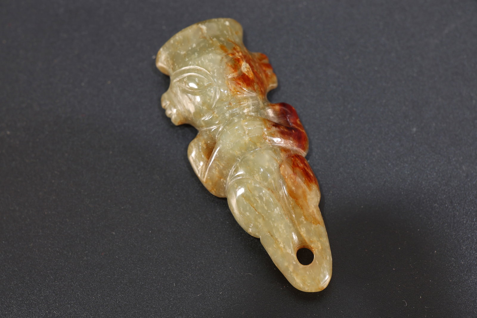Hongshan Jade Carved Character Shape Ornament: Hongshan Jade Carved Character Shape Ornament (7 x 2.5 x 1.5cm)