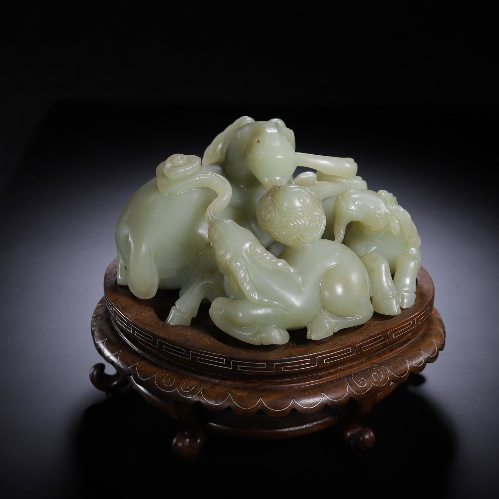 A Chinese Hetian Jade Three Rams Group: A Chinese Hetian Jade Three Rams Group (15 x 15 x 14cm,Weight 1710 grams)