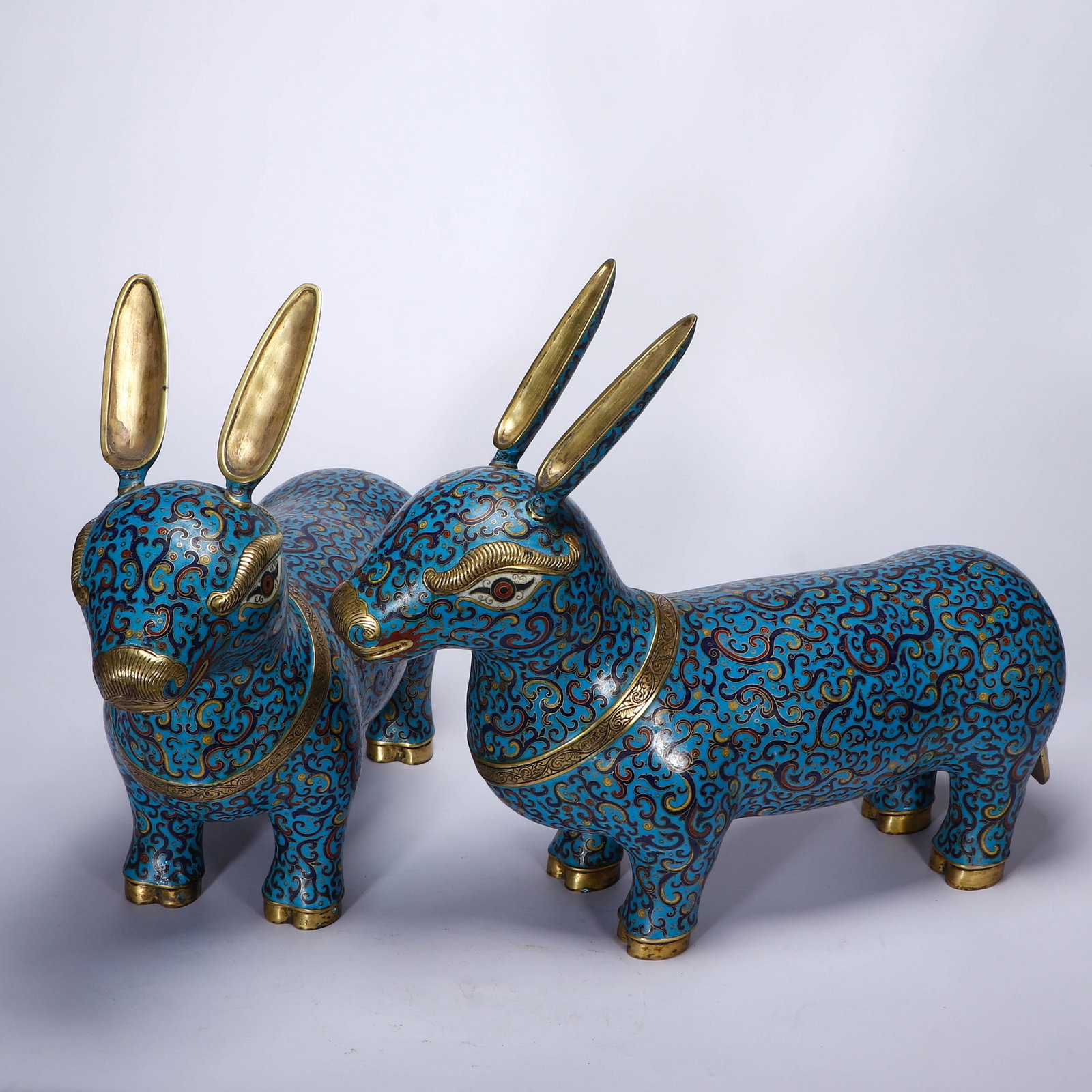 A Pair of Chinese Cloisonn Rabbit Figures: A Pair of Chinese Cloisonn Rabbit Figures (46 x 14 x 38.5cm)