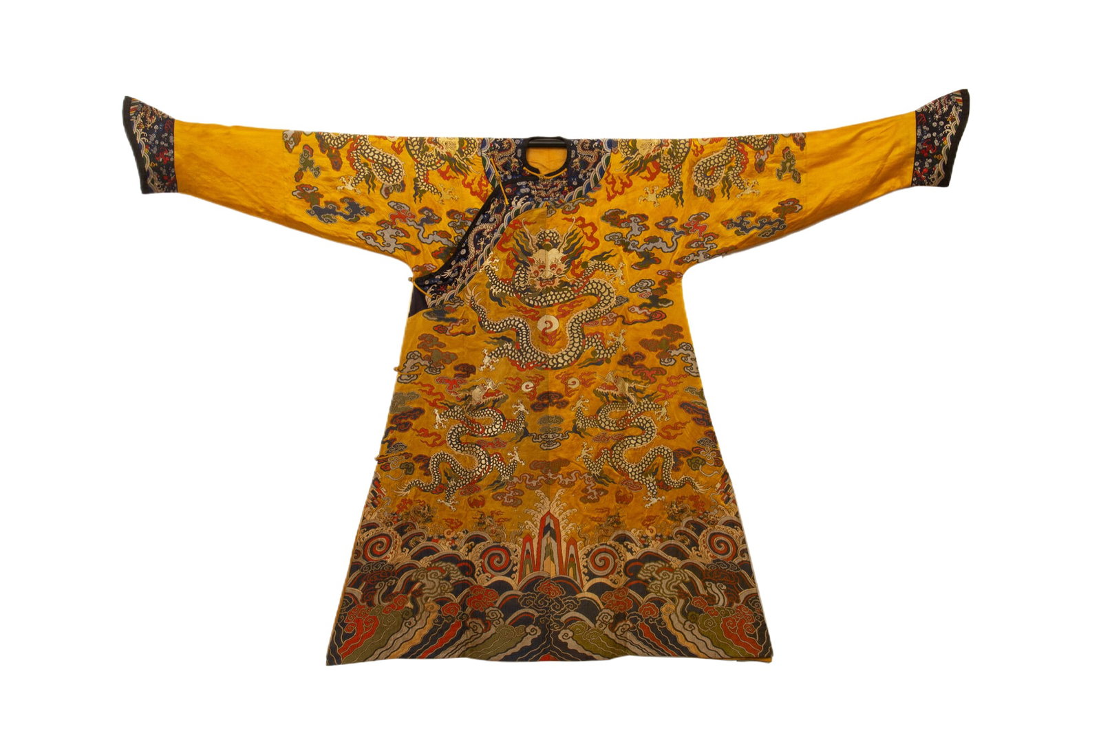 A Chinese Yellow Brocade Dragon Robe: A Chinese Yellow Brocade Dragon Robe (206 x 130cm)
