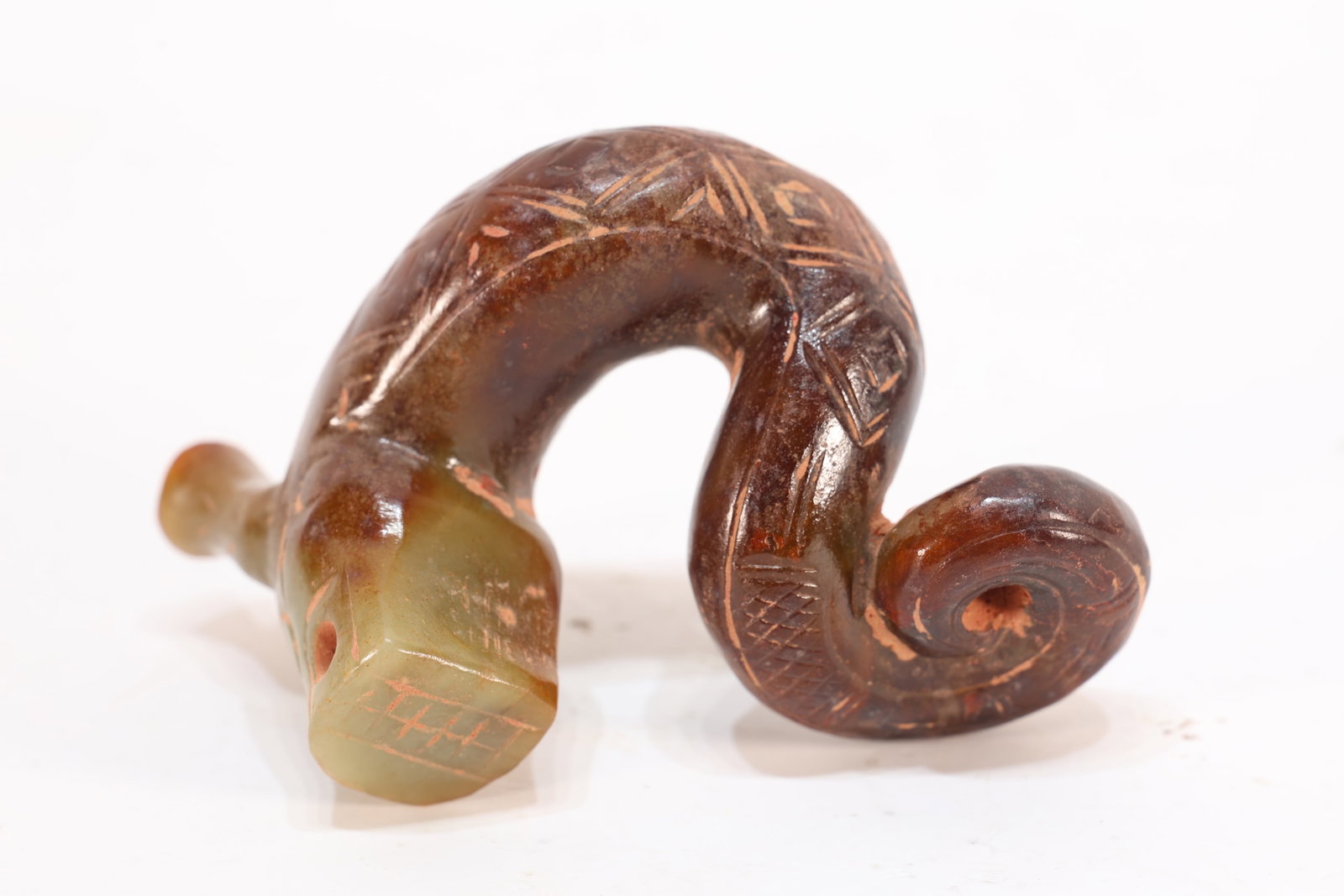 Jade Carved Beast Face Pattern Dragon Shape Ornament - 7