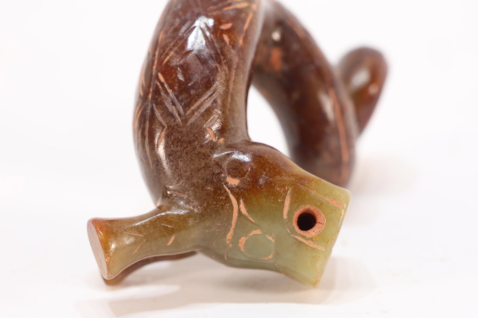 Jade Carved Beast Face Pattern Dragon Shape Ornament - 8