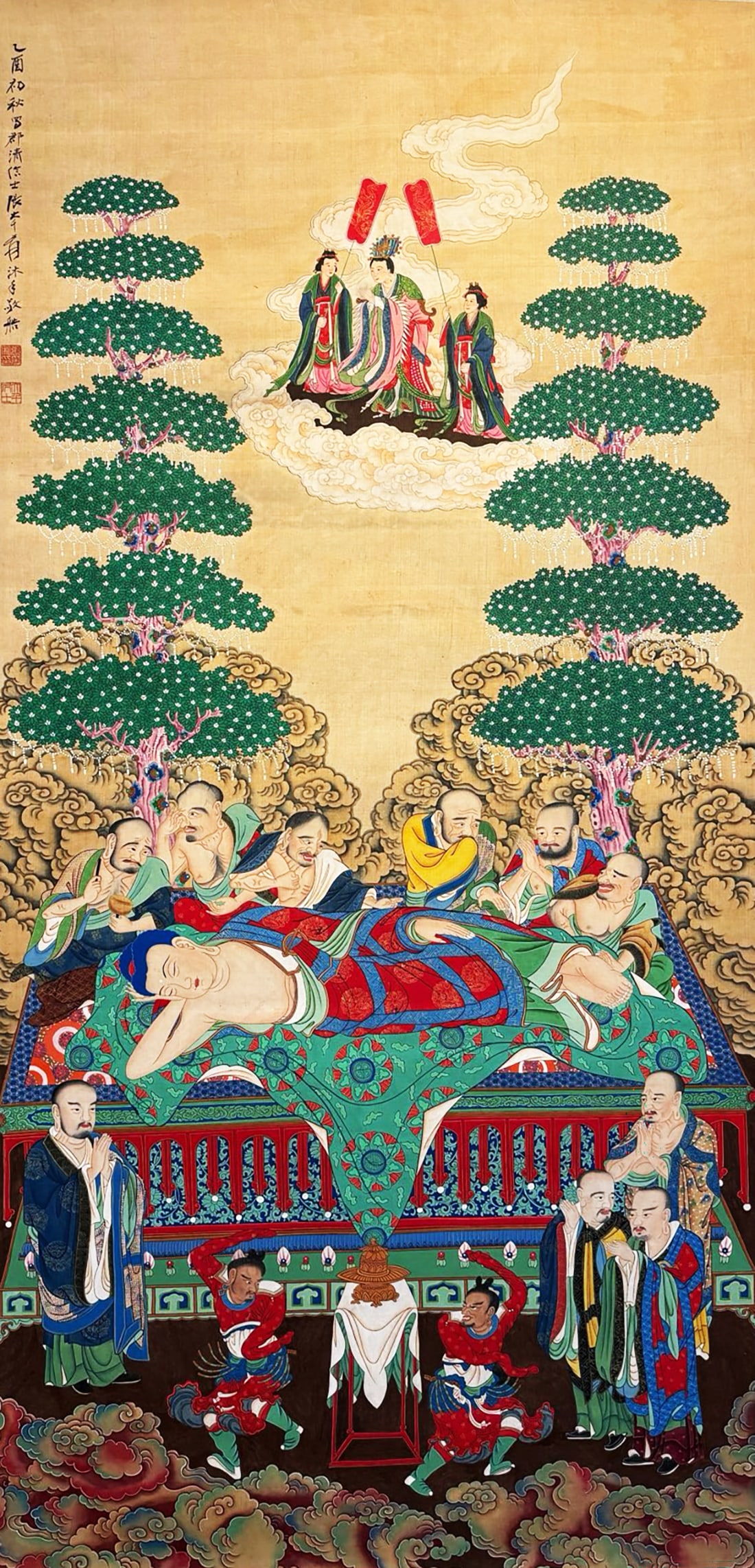 Zhang Daqian mark, Chinese Buddhism painting. Ink and Color on Silk, Hanging Scroll: Zhang Daqian mark, Chinese Buddhism painting. Ink and Color on Silk, Hanging Scroll (148 x 72cm)