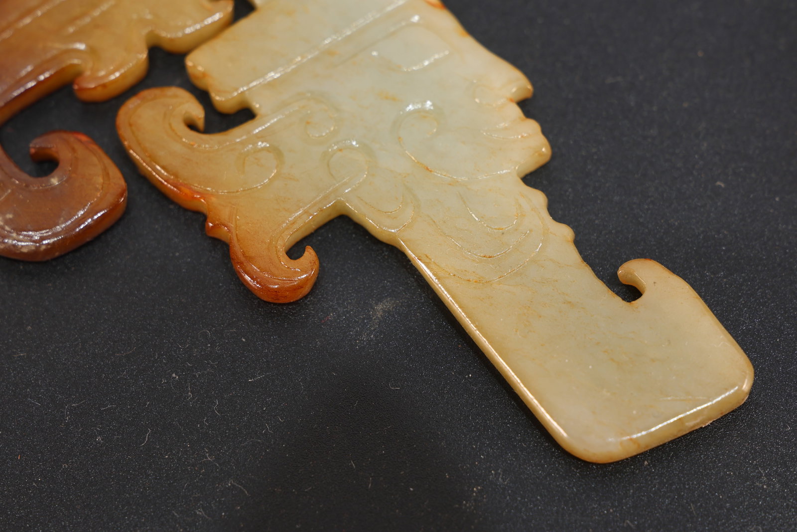 Jade Carved Beast Face and Character Face Pattern Bi - 3