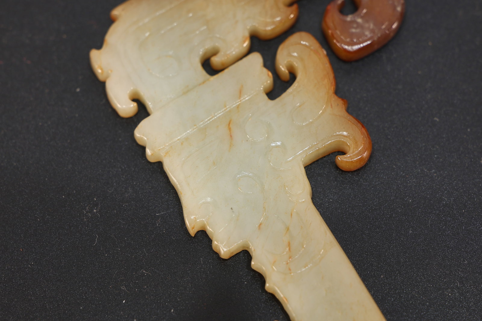 Jade Carved Beast Face and Character Face Pattern Bi - 7