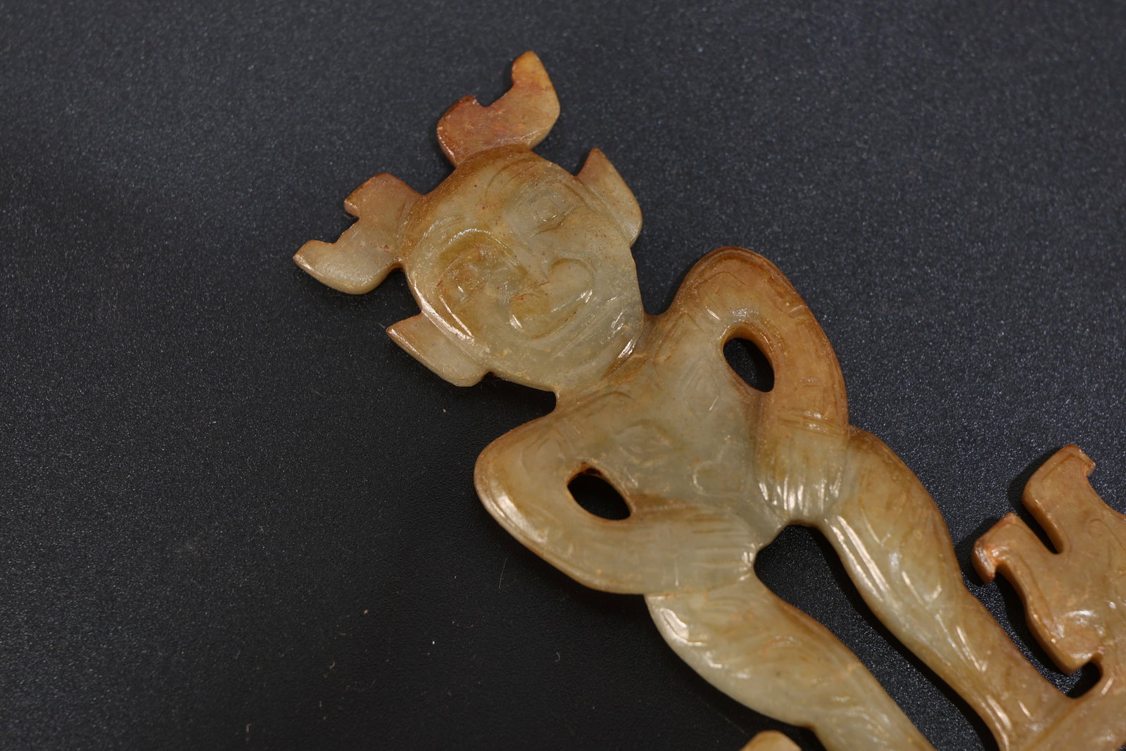 Jade Carved Beast Face and Character Face Pattern Bi - 2